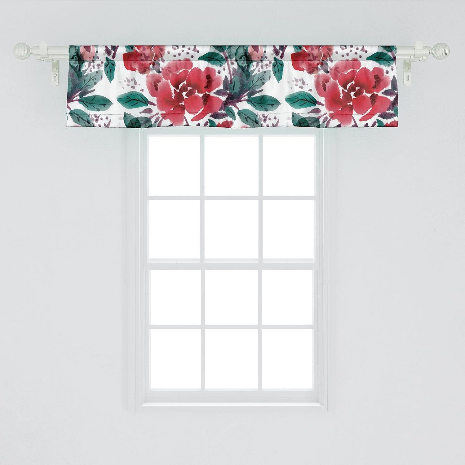 imageAmbesonne Garden Scene Window Valance Neutral Traditional Roses and Floral Pattern Boho Romance Print Curtain Valance for Kitchen Bedroom Decor with Rod Pocket 54 X 18 Cream White Dark SepiaDark Coral and Forest Green