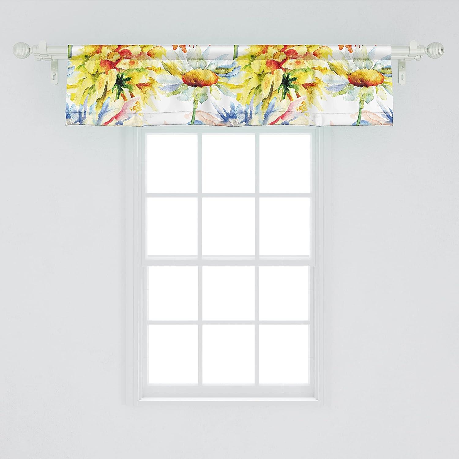 imageAmbesonne Garden Scene Window Valance Neutral Traditional Roses and Floral Pattern Boho Romance Print Curtain Valance for Kitchen Bedroom Decor with Rod Pocket 54 X 18 Cream White Dark SepiaVermilion Mustard and Green