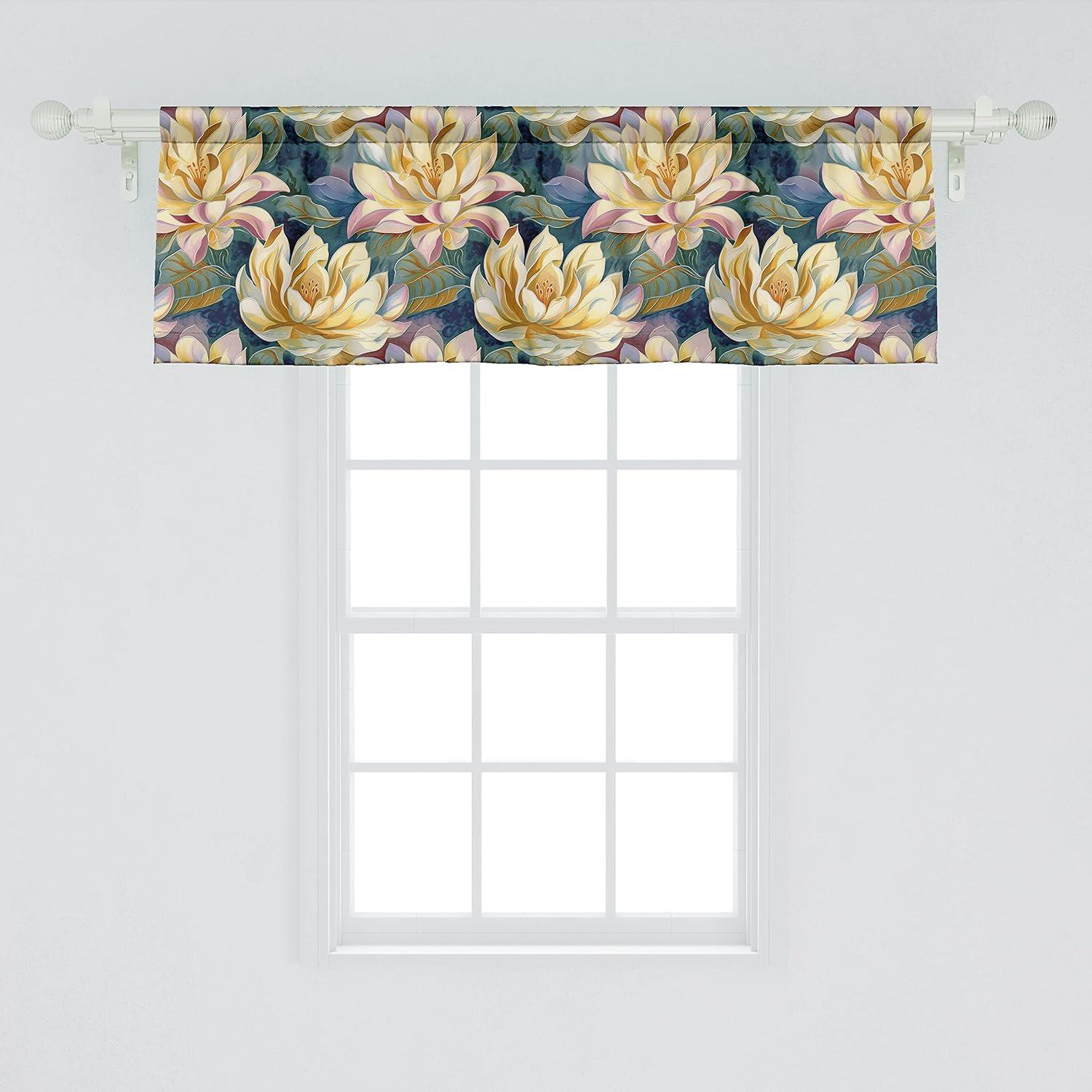 imageAmbesonne Garden Scene Window Valance Neutral Traditional Roses and Floral Pattern Boho Romance Print Curtain Valance for Kitchen Bedroom Decor with Rod Pocket 54 X 18 Cream White Dark SepiaDried Rose Pastel Yellow