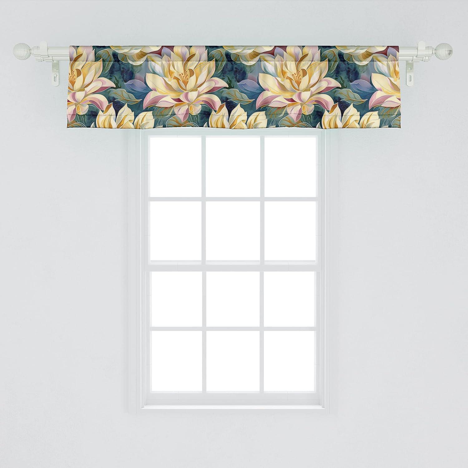 imageAmbesonne Garden Scene Window Valance Neutral Traditional Roses and Floral Pattern Boho Romance Print Curtain Valance for Kitchen Bedroom Decor with Rod Pocket 54 X 18 Cream White Dark SepiaDried Rose Pastel Yellow