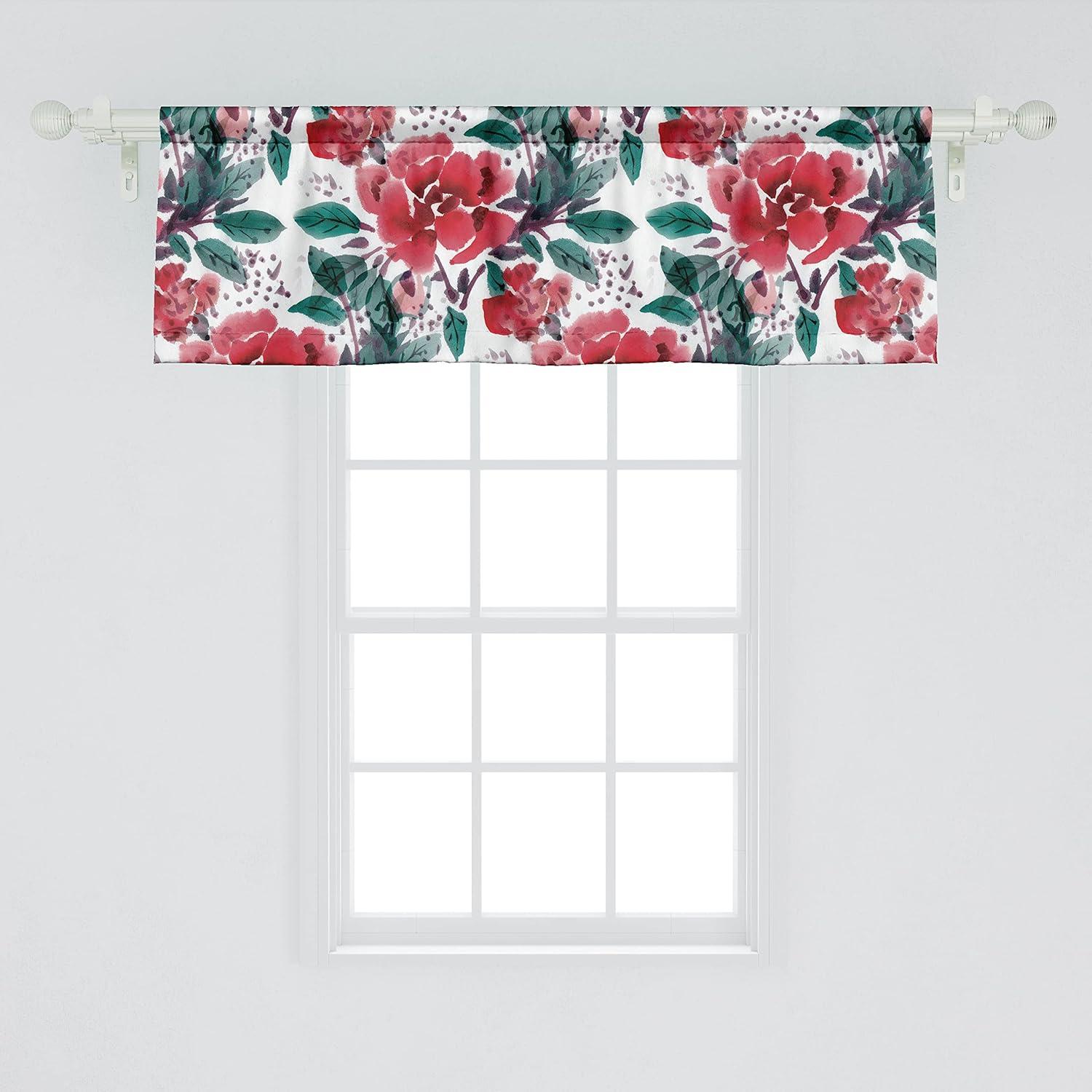 imageAmbesonne Garden Scene Window Valance Neutral Traditional Roses and Floral Pattern Boho Romance Print Curtain Valance for Kitchen Bedroom Decor with Rod Pocket 54 X 18 Cream White Dark SepiaDark Coral and Forest Green