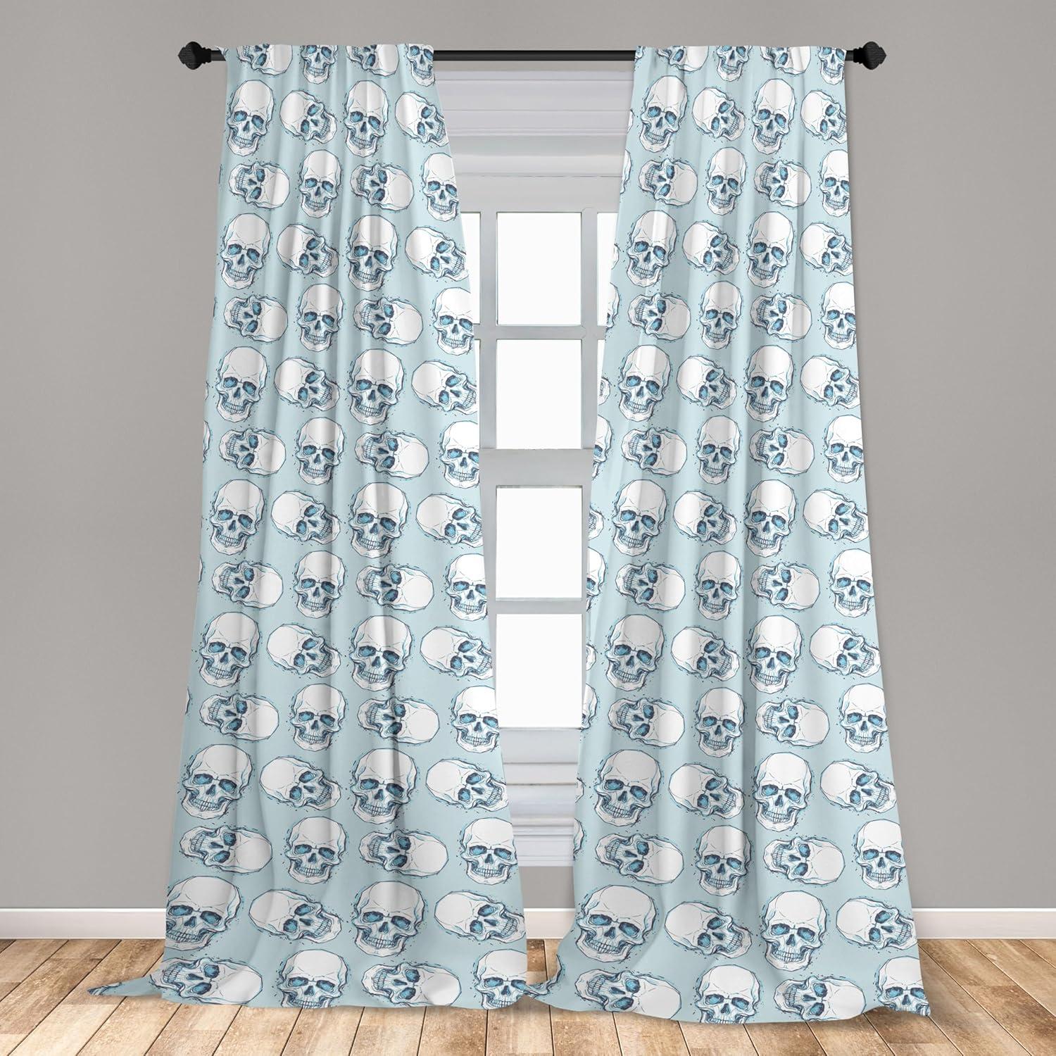 imageAmbesonne Gothic Curtains Vintage Baroque Floral Skulls with Garden Flowers Flourishing Leaves Window Treatments 2 Panel Set for Living Room Bedroom Pair of 28 x 95 Charcoal Grey and Dark TanWhite and Sky Blue