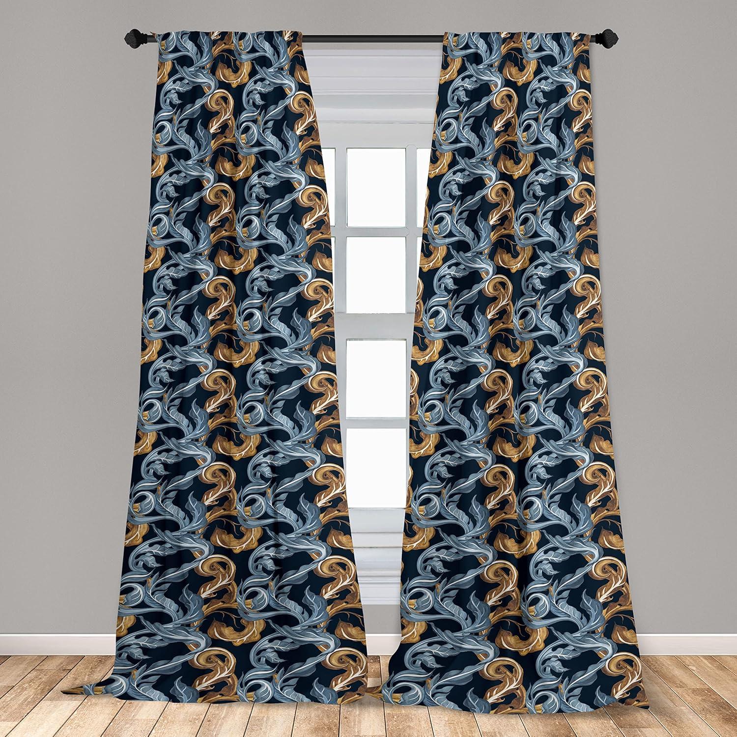imageAmbesonne Gothic Curtains Vintage Baroque Floral Skulls with Garden Flowers Flourishing Leaves Window Treatments 2 Panel Set for Living Room Bedroom Pair of 28 x 95 Charcoal Grey and Dark TanAmber Blue Grey Dark Blue
