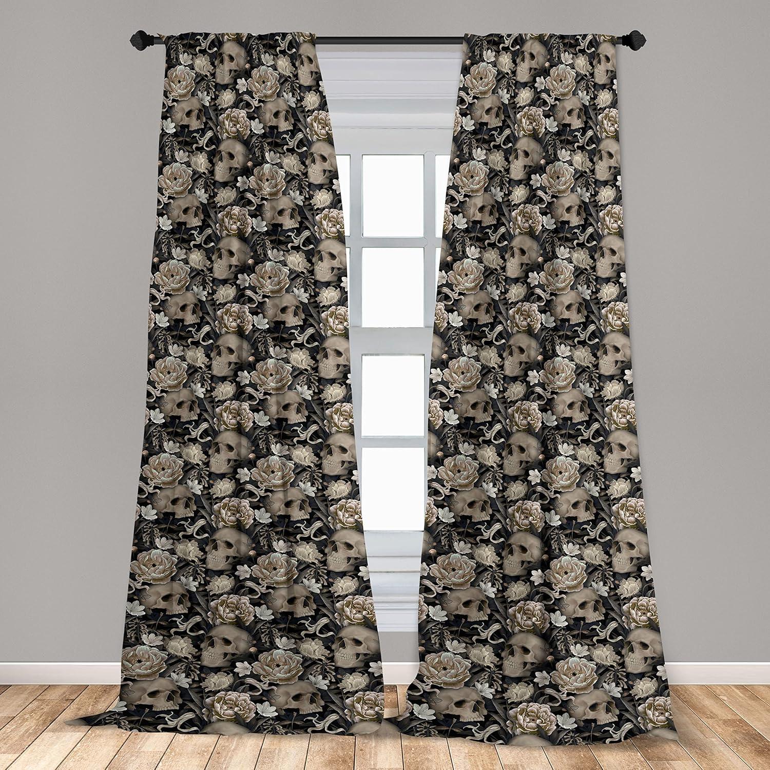 imageAmbesonne Gothic Curtains Vintage Baroque Floral Skulls with Garden Flowers Flourishing Leaves Window Treatments 2 Panel Set for Living Room Bedroom Pair of 28 x 95 Charcoal Grey and Dark TanCharcoal Grey and Dark Tan