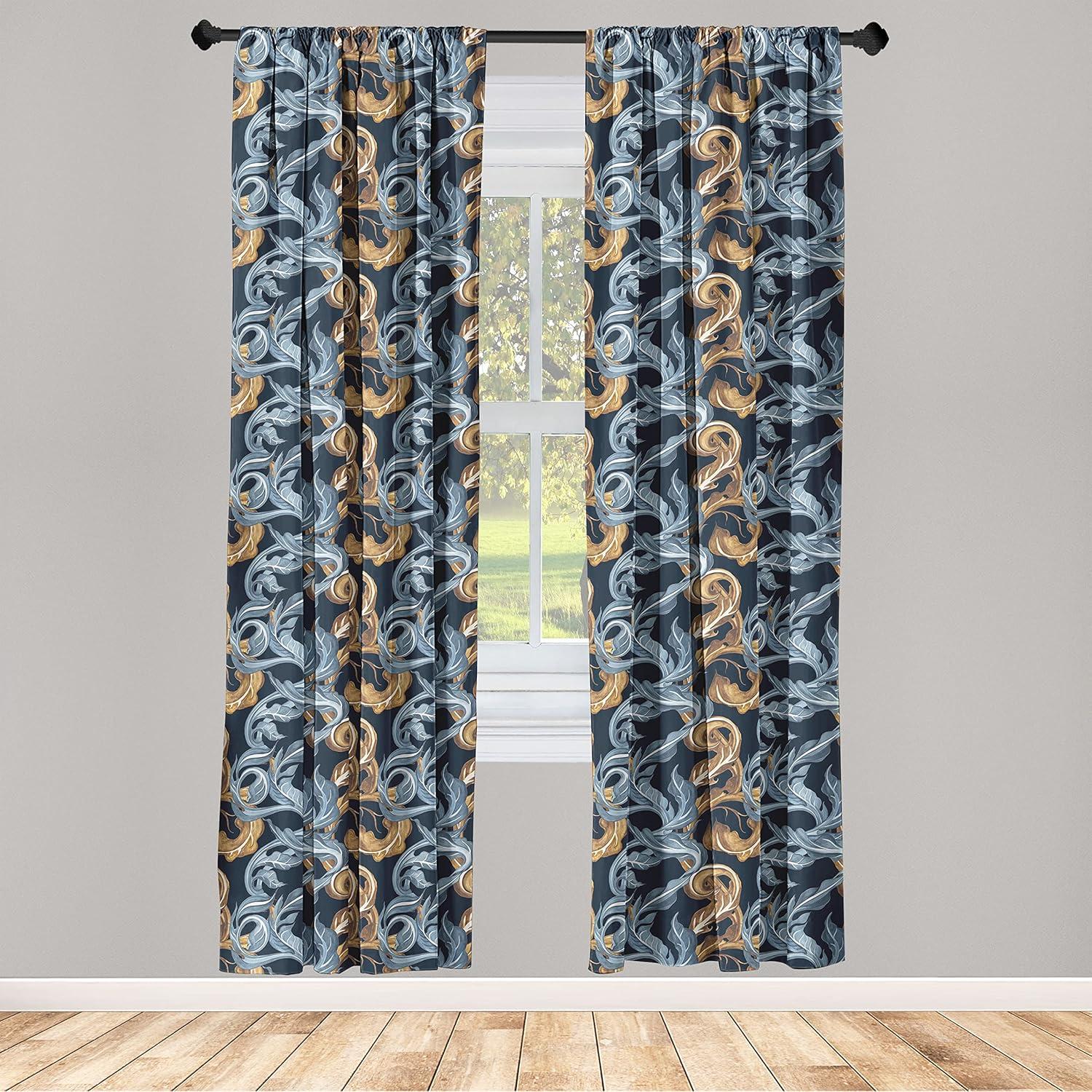 imageAmbesonne Gothic Curtains Vintage Baroque Floral Skulls with Garden Flowers Flourishing Leaves Window Treatments 2 Panel Set for Living Room Bedroom Pair of 28 x 95 Charcoal Grey and Dark TanAmber Blue Grey Dark Blue
