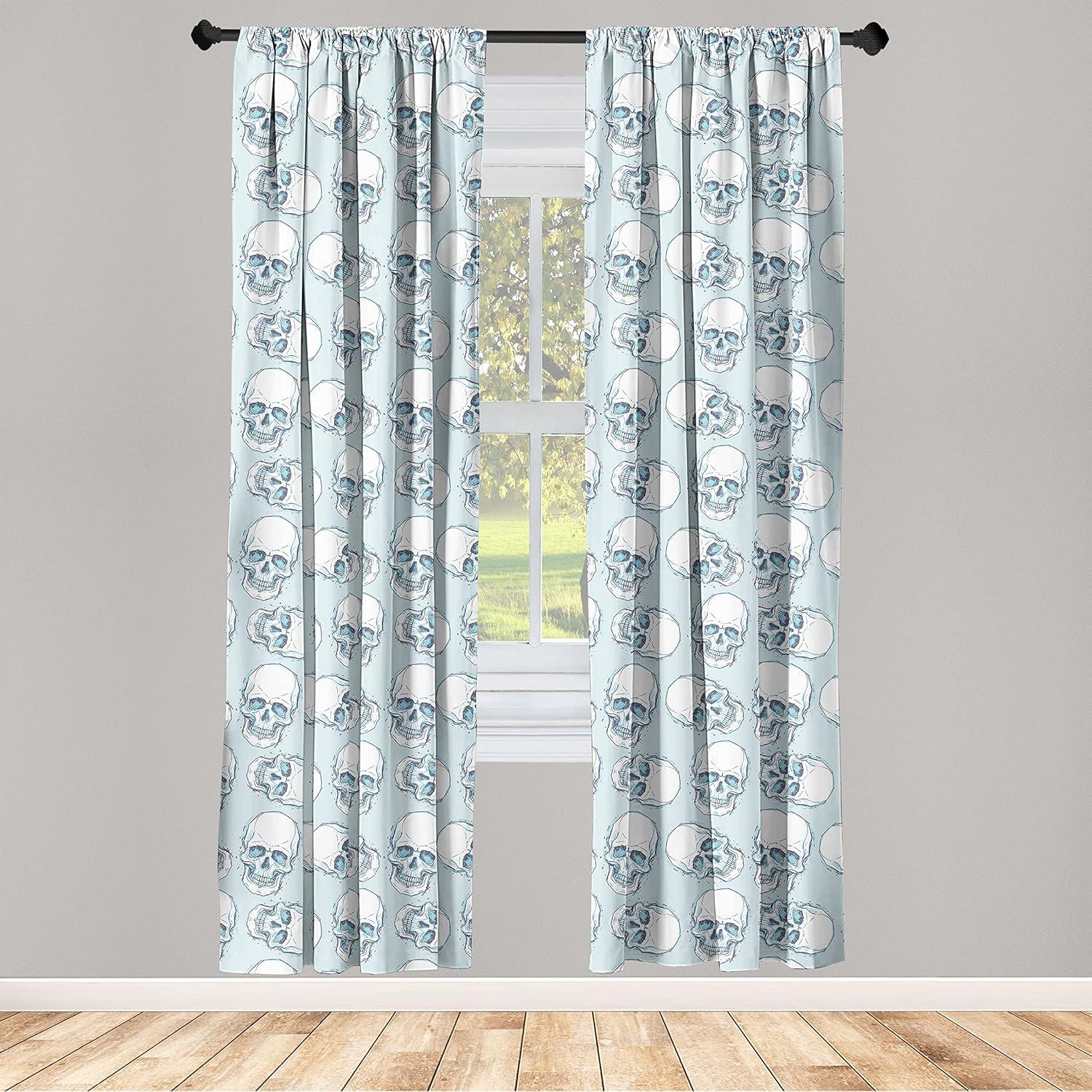 imageAmbesonne Gothic Curtains Vintage Baroque Floral Skulls with Garden Flowers Flourishing Leaves Window Treatments 2 Panel Set for Living Room Bedroom Pair of 28 x 95 Charcoal Grey and Dark TanWhite and Sky Blue