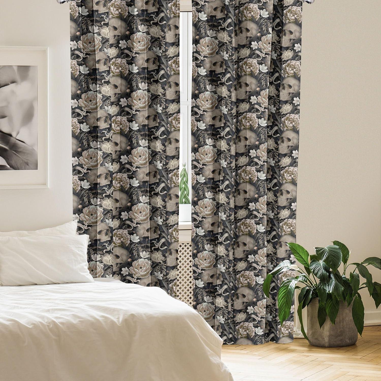 imageAmbesonne Gothic Curtains Vintage Baroque Floral Skulls with Garden Flowers Flourishing Leaves Window Treatments 2 Panel Set for Living Room Bedroom Pair of 28 x 95 Charcoal Grey and Dark TanCharcoal Grey and Dark Tan