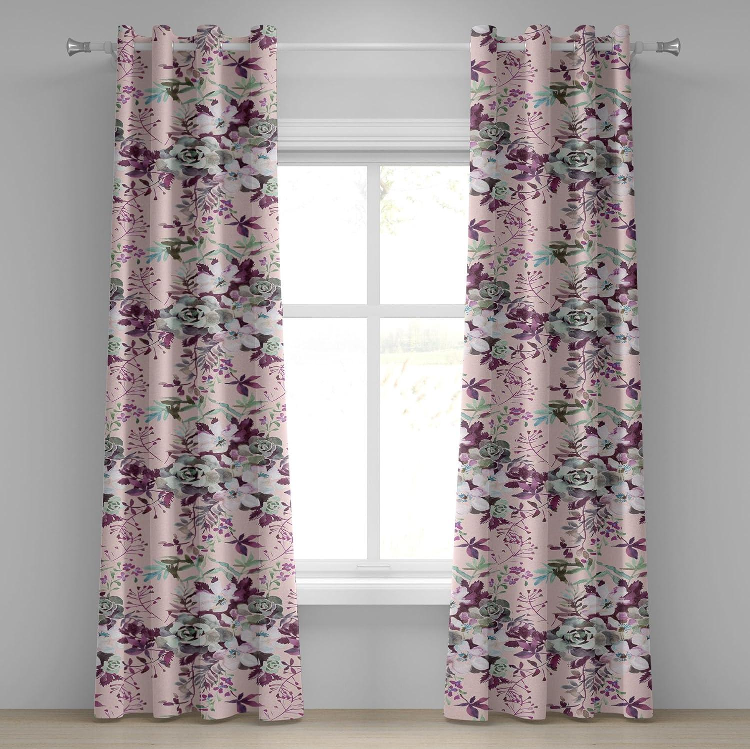 imageAmbesonne Hawaii Themed Grommet Curtain Tropical Leaves Pattern with Neutral Colors Boho Summer Print Decorative 2Panel Window Drapes for Bedroom Living Room 50 x 54 Pale Vermilion Seal BrownLaurel Green and Eggplant