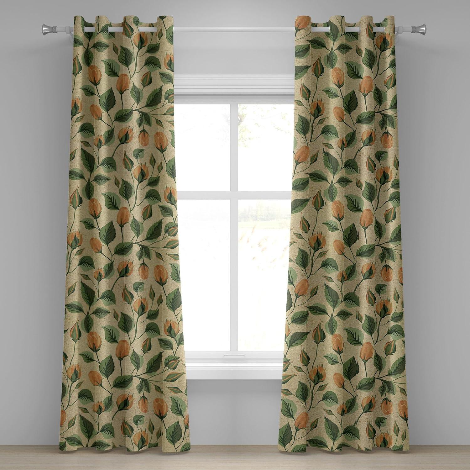imageAmbesonne Hawaii Themed Grommet Curtain Tropical Leaves Pattern with Neutral Colors Boho Summer Print Decorative 2Panel Window Drapes for Bedroom Living Room 50 x 54 Pale Vermilion Seal BrownFern Green Avocado Green