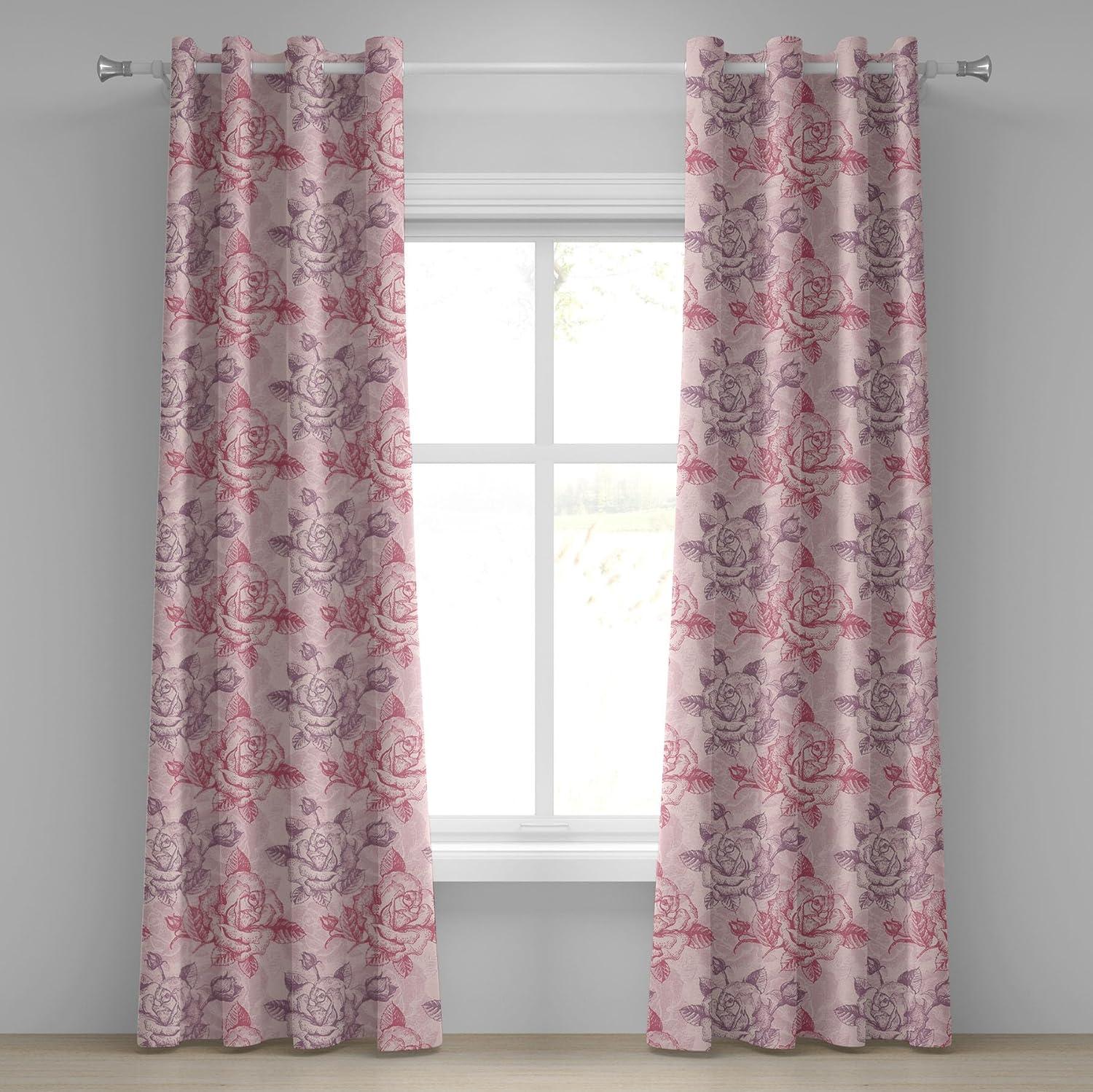 imageAmbesonne Hawaii Themed Grommet Curtain Tropical Leaves Pattern with Neutral Colors Boho Summer Print Decorative 2Panel Window Drapes for Bedroom Living Room 50 x 54 Pale Vermilion Seal BrownPale Eggplant Dark Pink