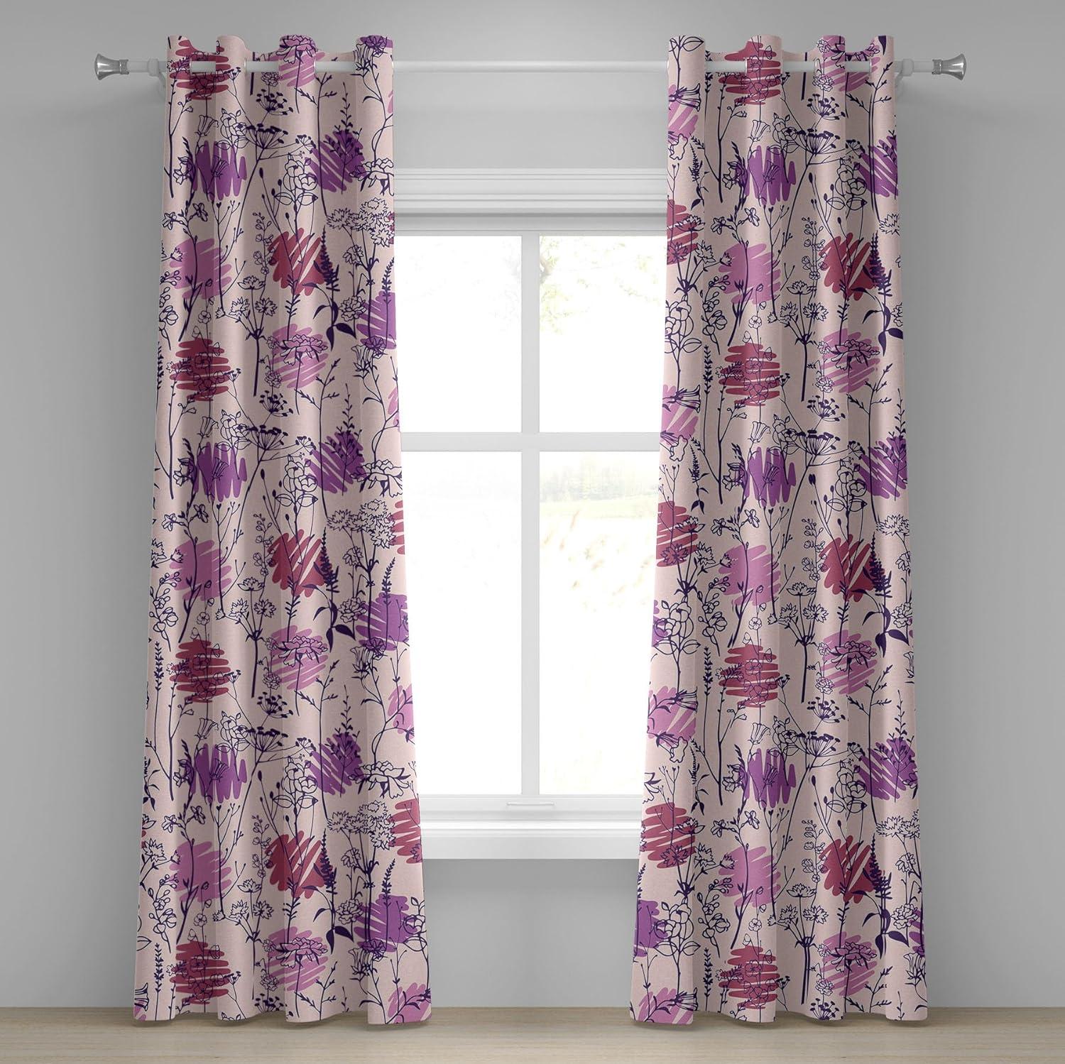 imageAmbesonne Hawaii Themed Grommet Curtain Tropical Leaves Pattern with Neutral Colors Boho Summer Print Decorative 2Panel Window Drapes for Bedroom Living Room 50 x 54 Pale Vermilion Seal BrownSoft Pink and Dark Purple