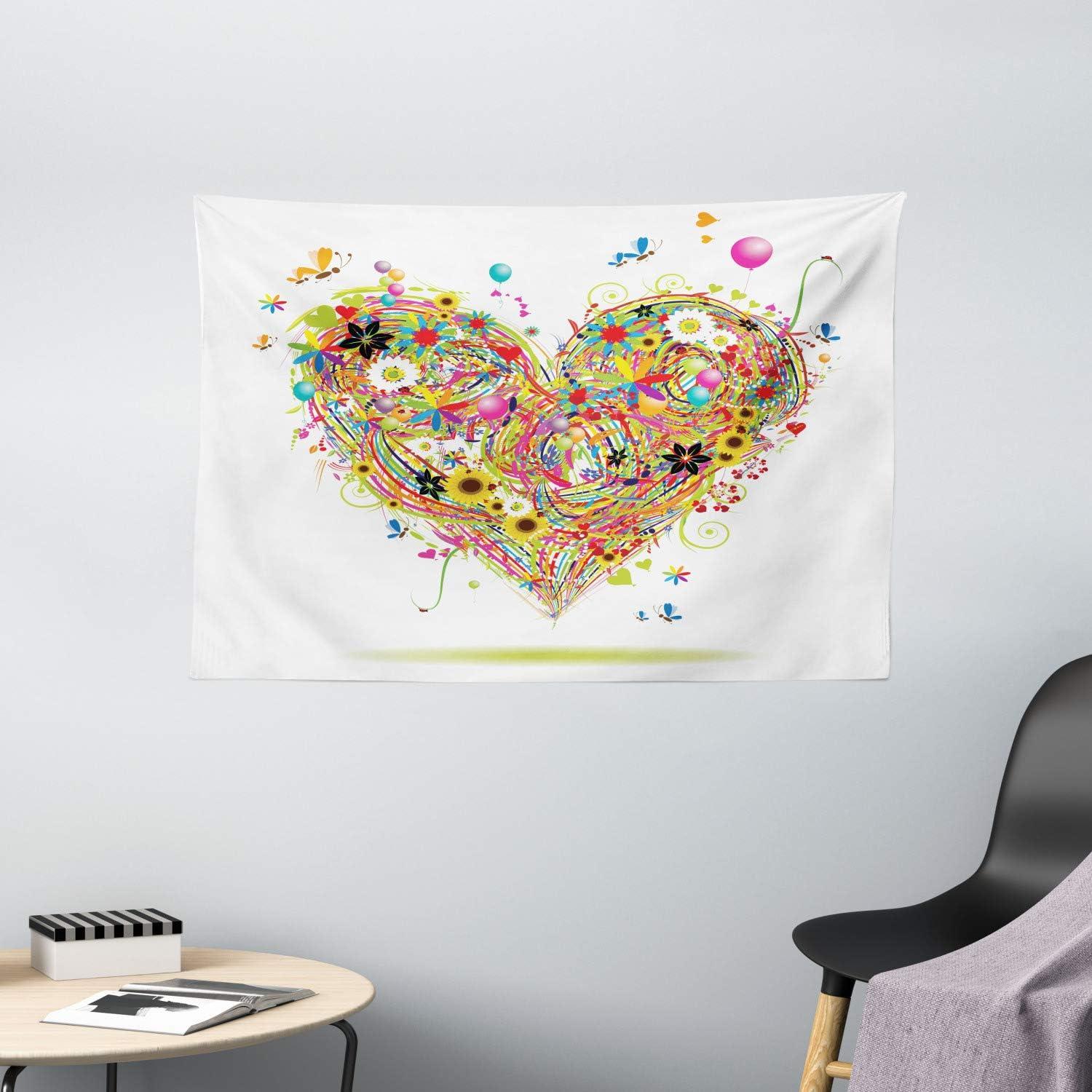 imageAmbesonne Heart Tapestry Romantic Arrangement with Colorful Watercolor Style Love Valentines Day Theme Wide Wall Hanging for Bedroom Living Room Dorm 60 X 40 White Multicolor60 X 40