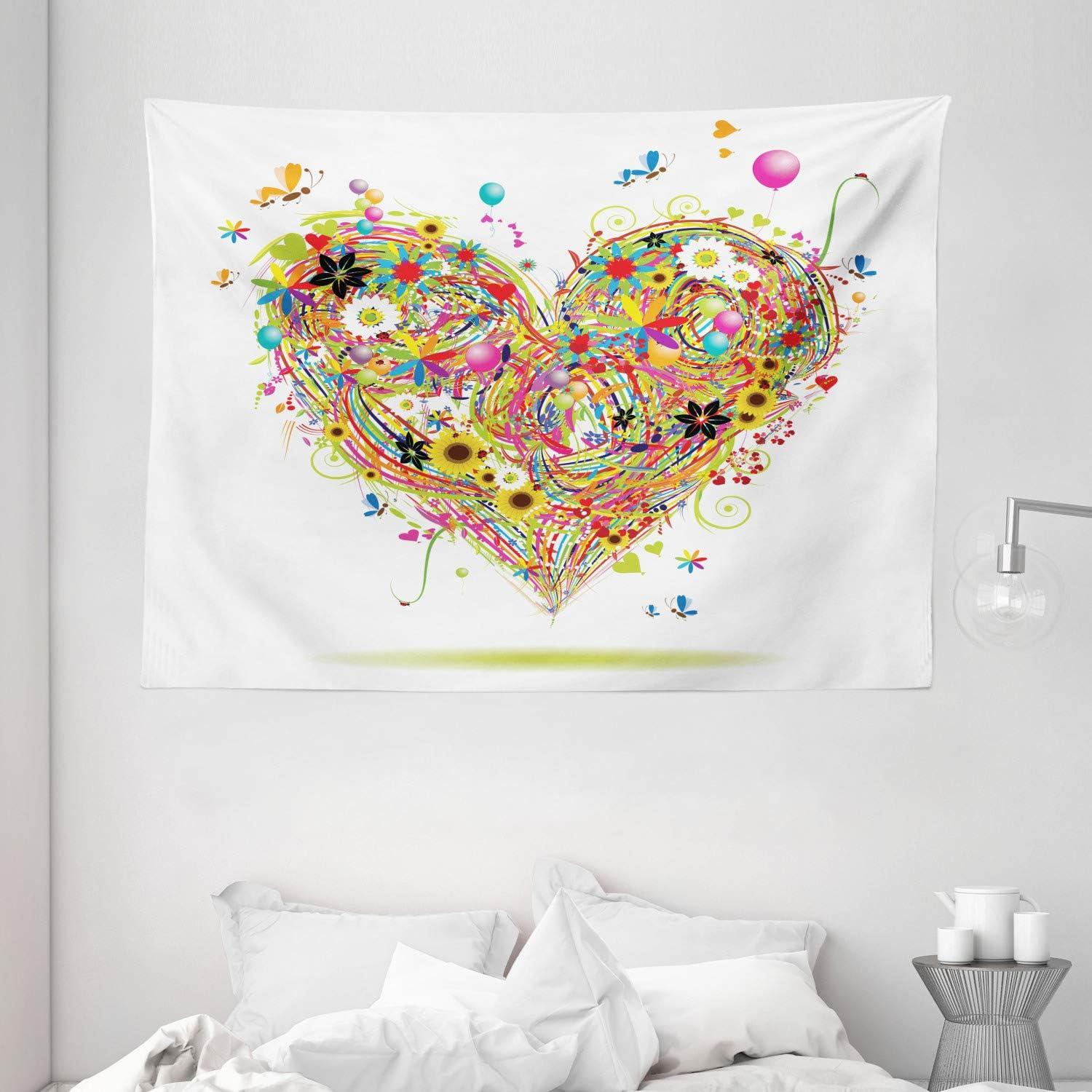 imageAmbesonne Heart Tapestry Romantic Arrangement with Colorful Watercolor Style Love Valentines Day Theme Wide Wall Hanging for Bedroom Living Room Dorm 60 X 40 White Multicolor80 X 60