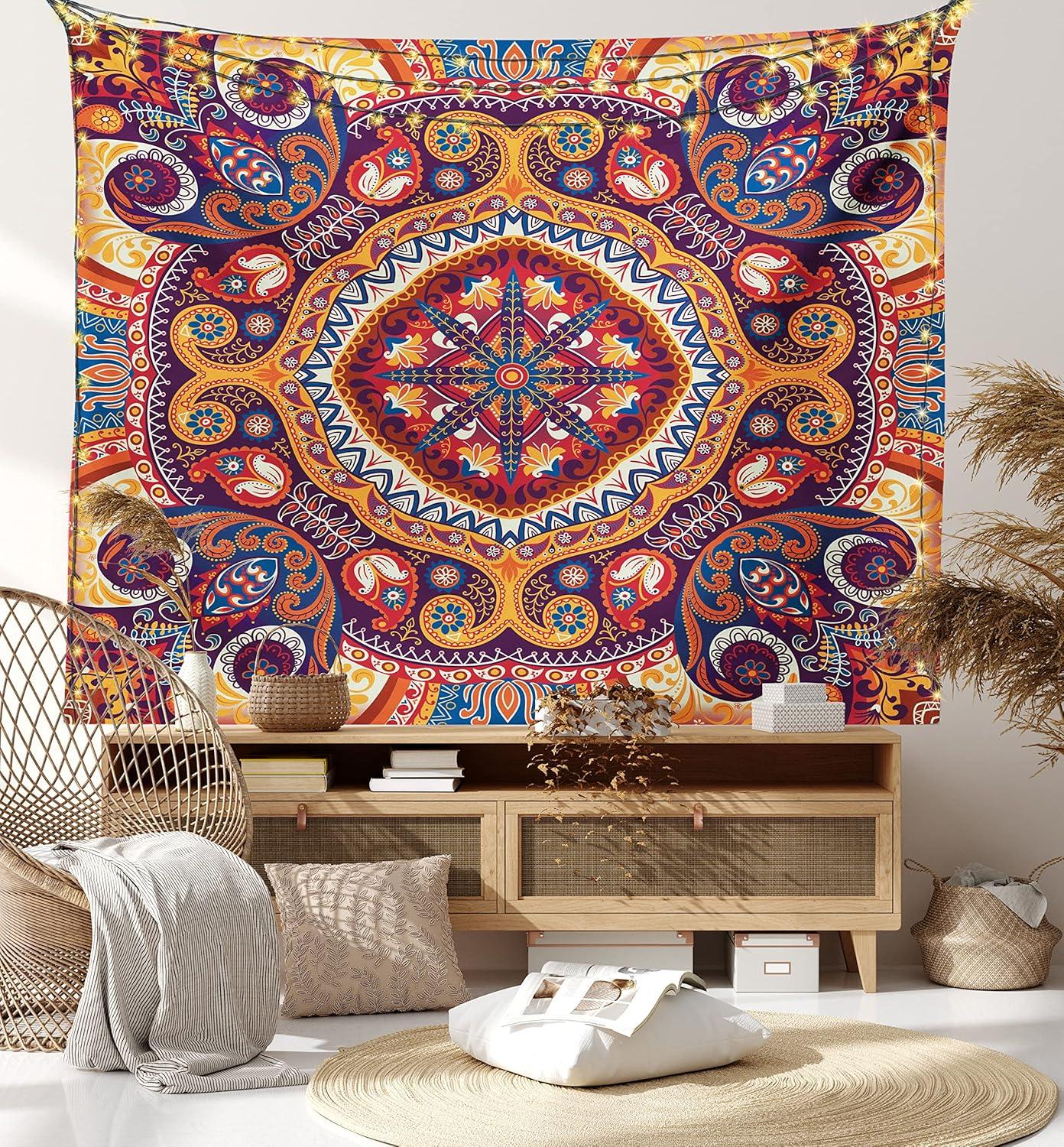 imageAmbesonne Hippie Tapestry Modern Goth Scene of Wingy Skeleton Moon and Roundy Flowers Boho Dreamy Fabric Wall Hanging Decor for Bedroom Living Room Dorm 28 X 23 Eggshell Shamrock GreenPale Orange