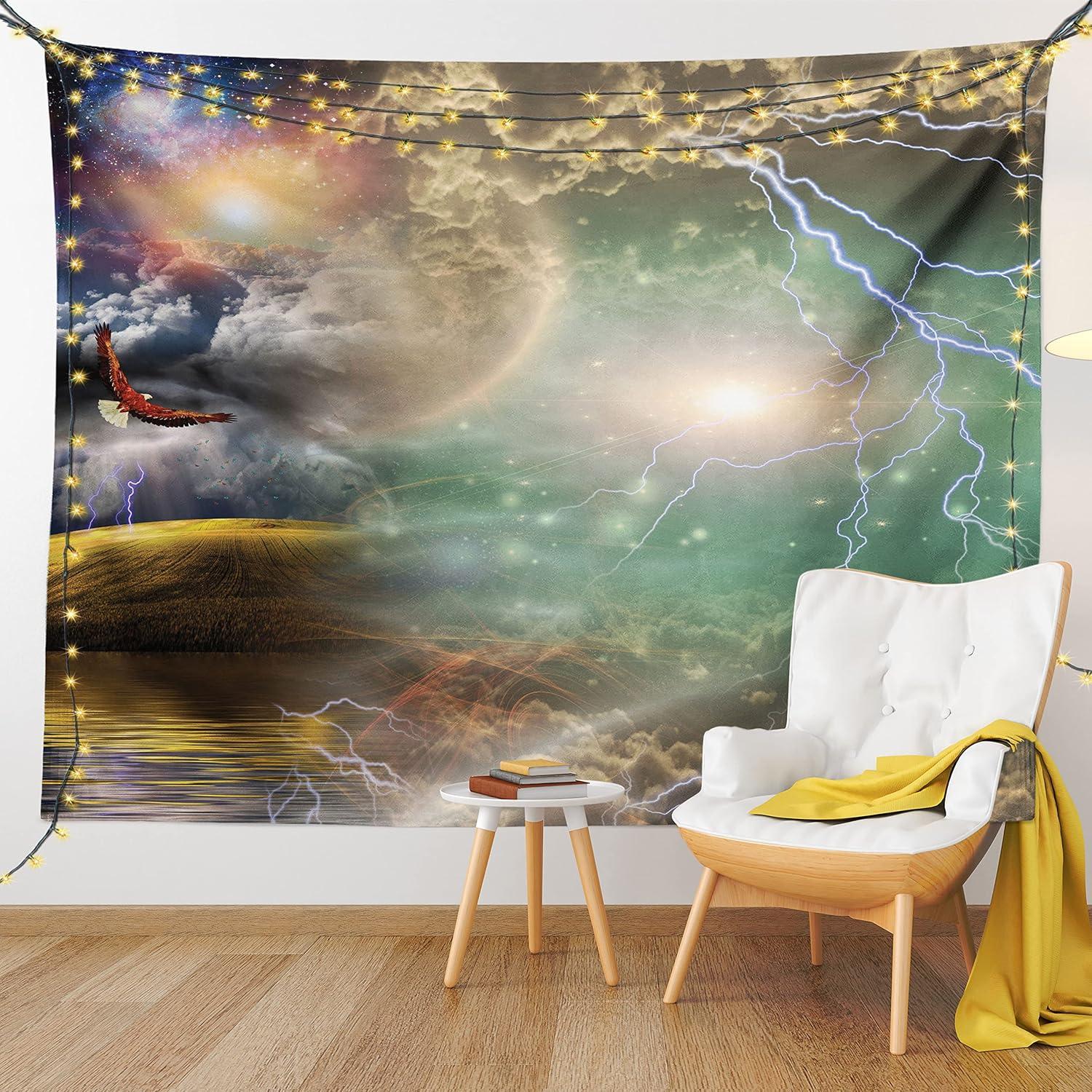 imageAmbesonne Hippie Tapestry Modern Goth Scene of Wingy Skeleton Moon and Roundy Flowers Boho Dreamy Fabric Wall Hanging Decor for Bedroom Living Room Dorm 28 X 23 Eggshell Shamrock GreenPurple Yellow