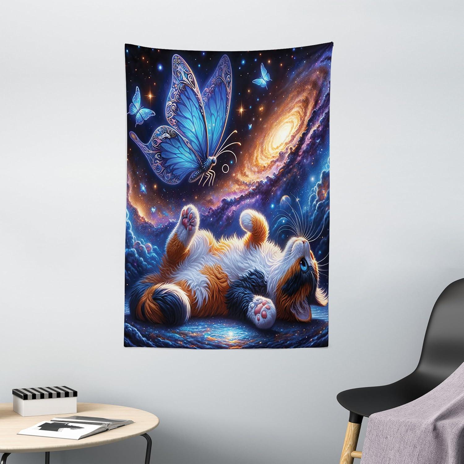 imageAmbesonne Hippie Tapestry Modern Goth Scene of Wingy Skeleton Moon and Roundy Flowers Boho Dreamy Fabric Wall Hanging Decor for Bedroom Living Room Dorm 28 X 23 Eggshell Shamrock GreenAzure Blue Orange Purple