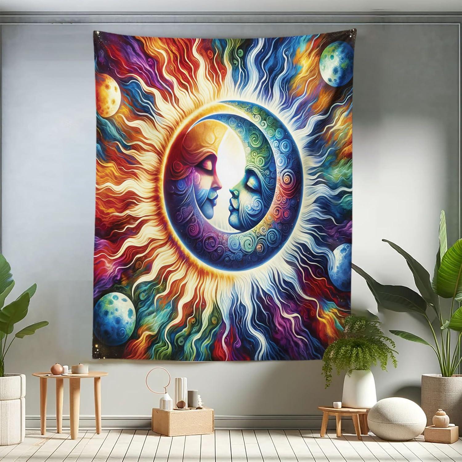 imageAmbesonne Hippie Tapestry Modern Goth Scene of Wingy Skeleton Moon and Roundy Flowers Boho Dreamy Fabric Wall Hanging Decor for Bedroom Living Room Dorm 28 X 23 Eggshell Shamrock GreenAmber Multicolor