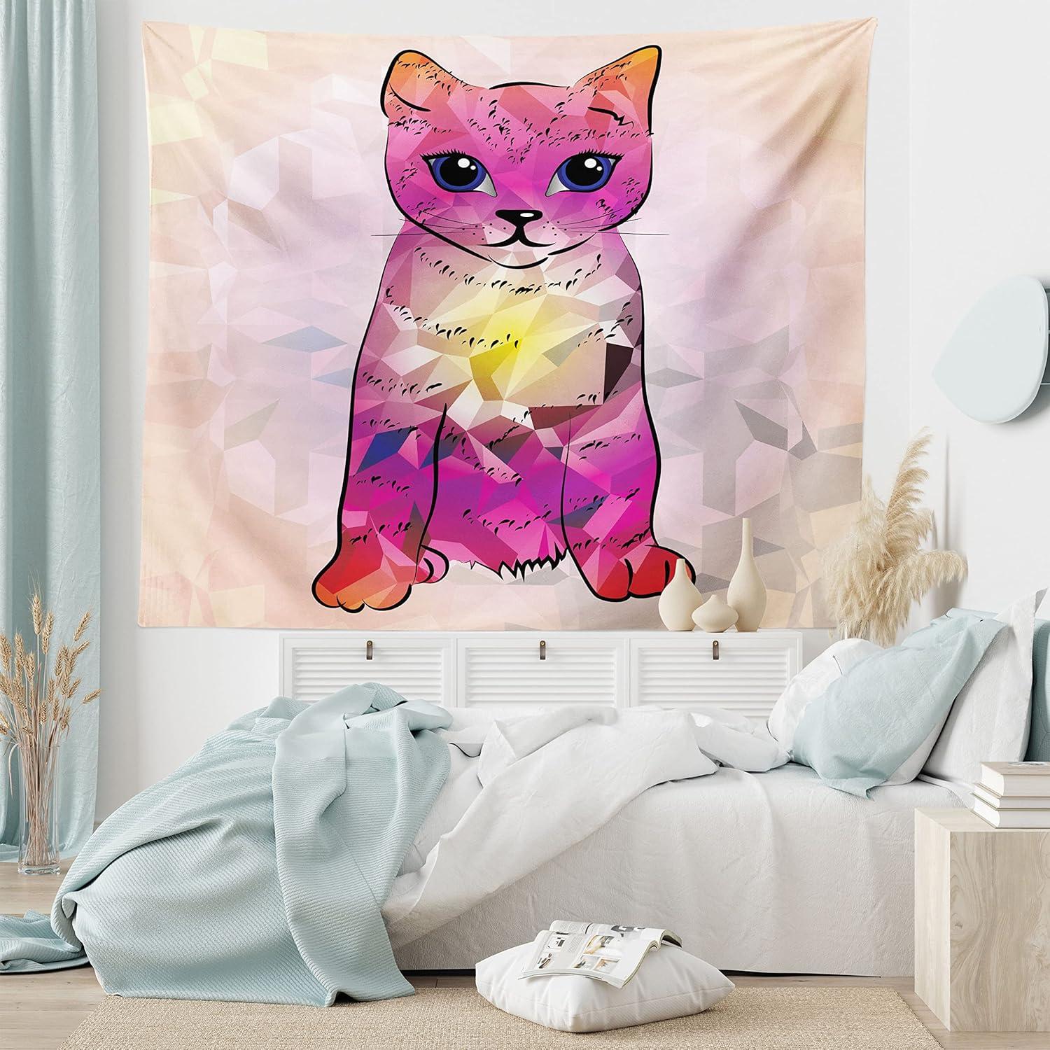 imageAmbesonne Hippie Tapestry Modern Goth Scene of Wingy Skeleton Moon and Roundy Flowers Boho Dreamy Fabric Wall Hanging Decor for Bedroom Living Room Dorm 28 X 23 Eggshell Shamrock GreenPink Fuchsia