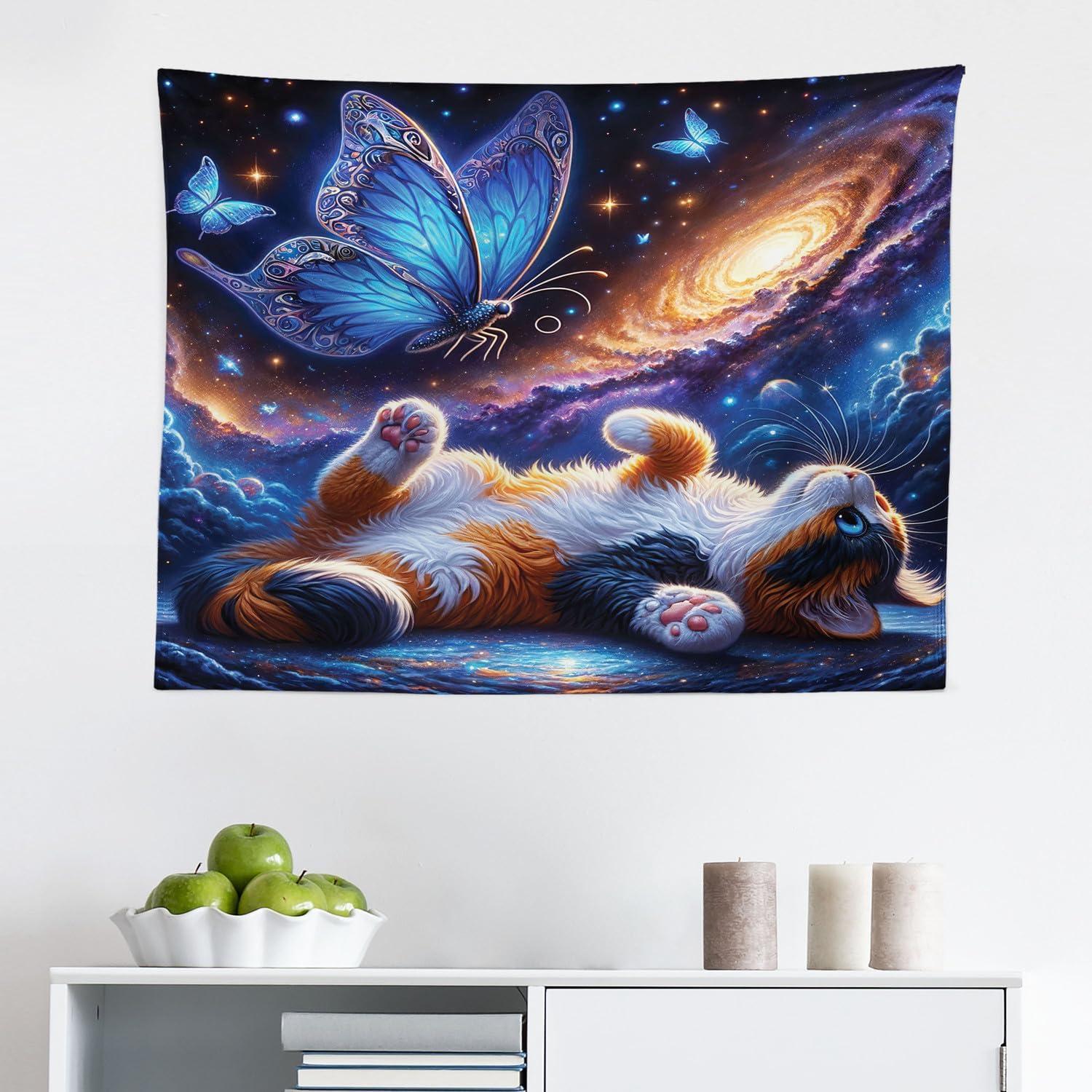 imageAmbesonne Hippie Tapestry Modern Goth Scene of Wingy Skeleton Moon and Roundy Flowers Boho Dreamy Fabric Wall Hanging Decor for Bedroom Living Room Dorm 28 X 23 Eggshell Shamrock GreenAzure Blue Orange Purple