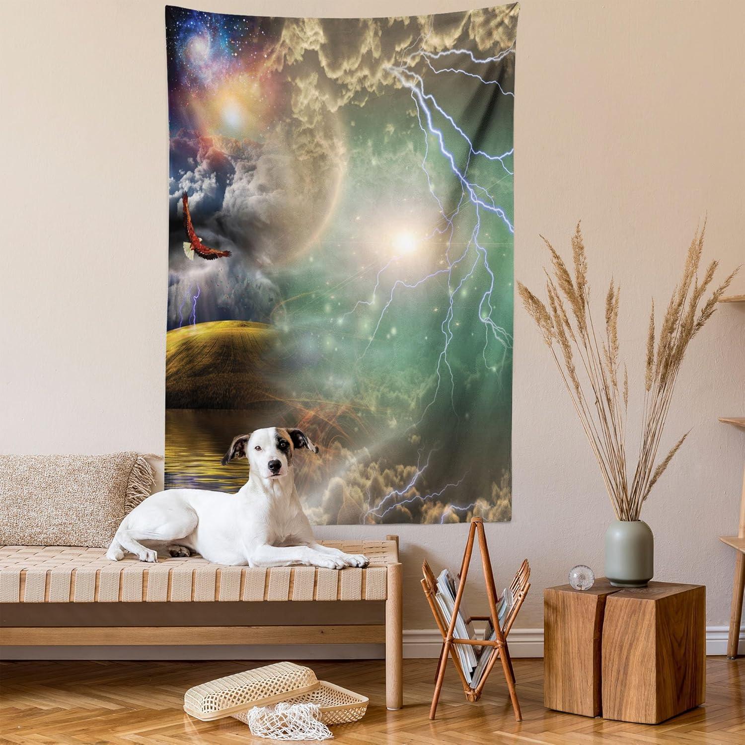 imageAmbesonne Hippie Tapestry Modern Goth Scene of Wingy Skeleton Moon and Roundy Flowers Boho Dreamy Fabric Wall Hanging Decor for Bedroom Living Room Dorm 28 X 23 Eggshell Shamrock GreenPurple Yellow