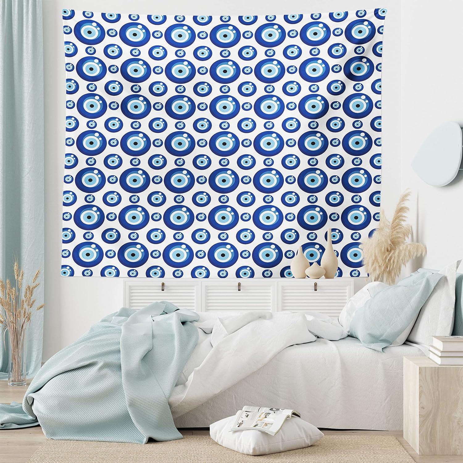 imageAmbesonne Hippie Tapestry Modern Goth Scene of Wingy Skeleton Moon and Roundy Flowers Boho Dreamy Fabric Wall Hanging Decor for Bedroom Living Room Dorm 28 X 23 Eggshell Shamrock GreenBlue White