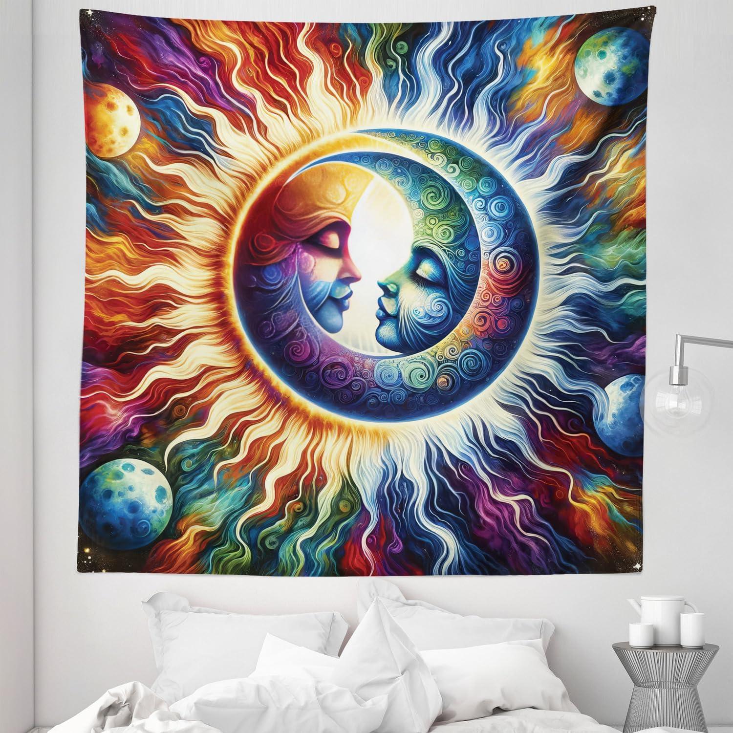 imageAmbesonne Hippie Tapestry Modern Goth Scene of Wingy Skeleton Moon and Roundy Flowers Boho Dreamy Fabric Wall Hanging Decor for Bedroom Living Room Dorm 28 X 23 Eggshell Shamrock GreenAmber Multicolor