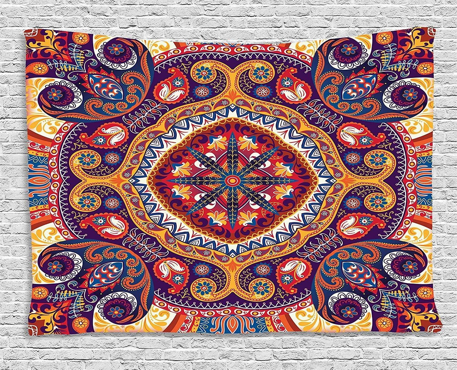imageAmbesonne Hippie Tapestry Modern Goth Scene of Wingy Skeleton Moon and Roundy Flowers Boho Dreamy Fabric Wall Hanging Decor for Bedroom Living Room Dorm 28 X 23 Eggshell Shamrock GreenPale Orange