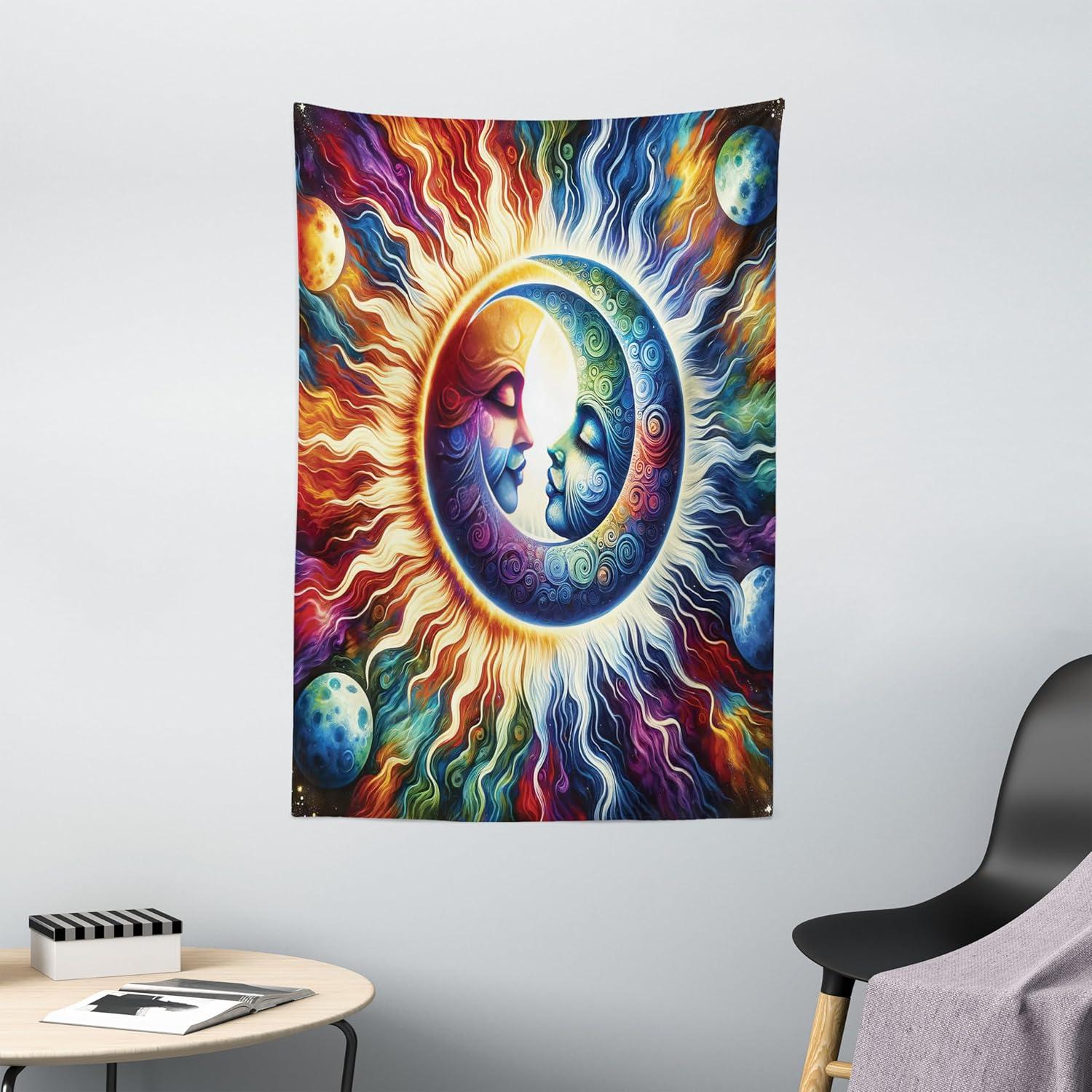 imageAmbesonne Hippie Tapestry Modern Goth Scene of Wingy Skeleton Moon and Roundy Flowers Boho Dreamy Fabric Wall Hanging Decor for Bedroom Living Room Dorm 28 X 23 Eggshell Shamrock GreenAmber Multicolor