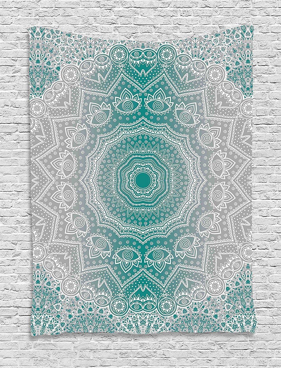 imageAmbesonne Hippie Tapestry Modern Goth Scene of Wingy Skeleton Moon and Roundy Flowers Boho Dreamy Fabric Wall Hanging Decor for Bedroom Living Room Dorm 28 X 23 Eggshell Shamrock GreenTeal Grey