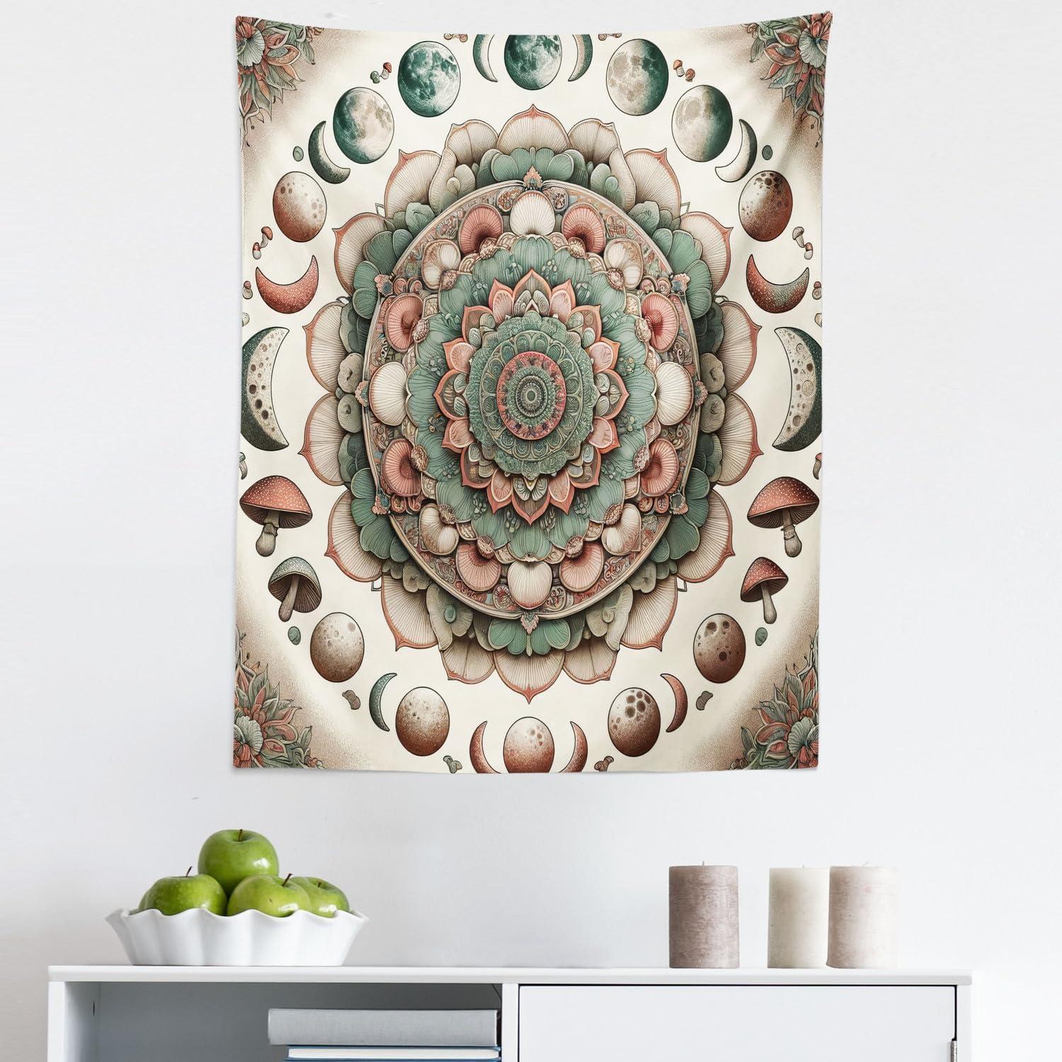 imageAmbesonne Hippie Tapestry Modern Goth Scene of Wingy Skeleton Moon and Roundy Flowers Boho Dreamy Fabric Wall Hanging Decor for Bedroom Living Room Dorm 28 X 23 Eggshell Shamrock GreenPale Mustard Laurel Green