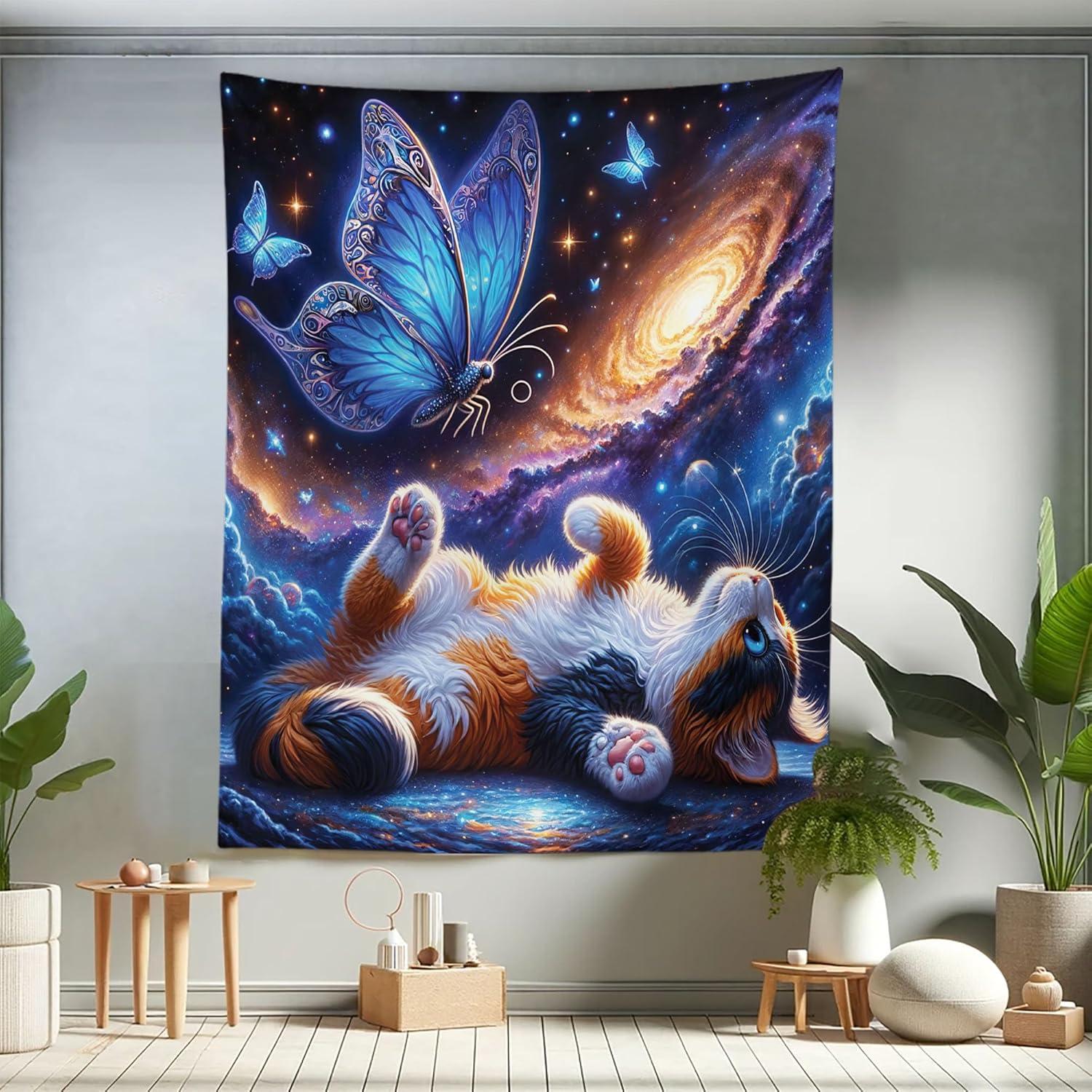 imageAmbesonne Hippie Tapestry Modern Goth Scene of Wingy Skeleton Moon and Roundy Flowers Boho Dreamy Fabric Wall Hanging Decor for Bedroom Living Room Dorm 28 X 23 Eggshell Shamrock GreenAzure Blue Orange Purple