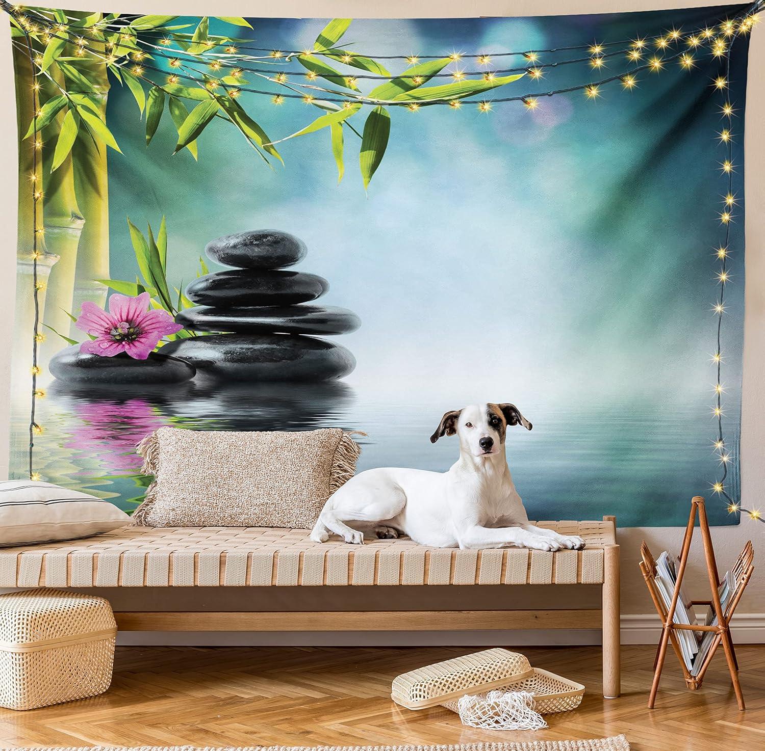 imageAmbesonne Hippie Tapestry Modern Goth Scene of Wingy Skeleton Moon and Roundy Flowers Boho Dreamy Fabric Wall Hanging Decor for Bedroom Living Room Dorm 28 X 23 Eggshell Shamrock GreenBlue Black