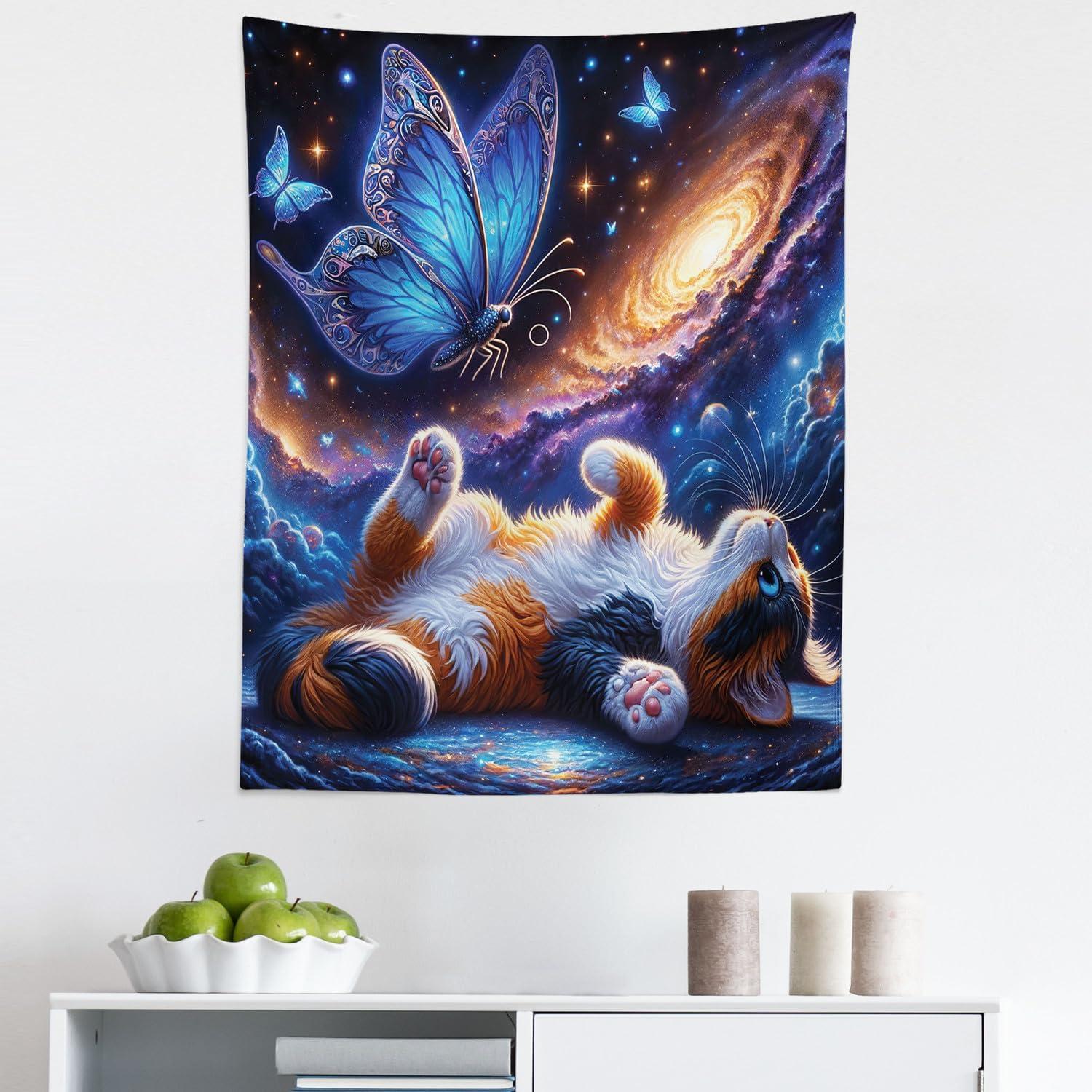 imageAmbesonne Hippie Tapestry Modern Goth Scene of Wingy Skeleton Moon and Roundy Flowers Boho Dreamy Fabric Wall Hanging Decor for Bedroom Living Room Dorm 28 X 23 Eggshell Shamrock GreenAzure Blue Orange Purple