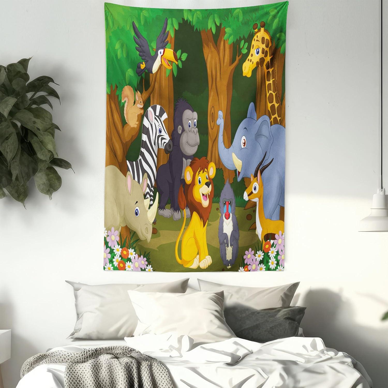 imageAmbesonne Hippie Tapestry Modern Goth Scene of Wingy Skeleton Moon and Roundy Flowers Boho Dreamy Fabric Wall Hanging Decor for Bedroom Living Room Dorm 28 X 23 Eggshell Shamrock GreenBrown and Fern Green
