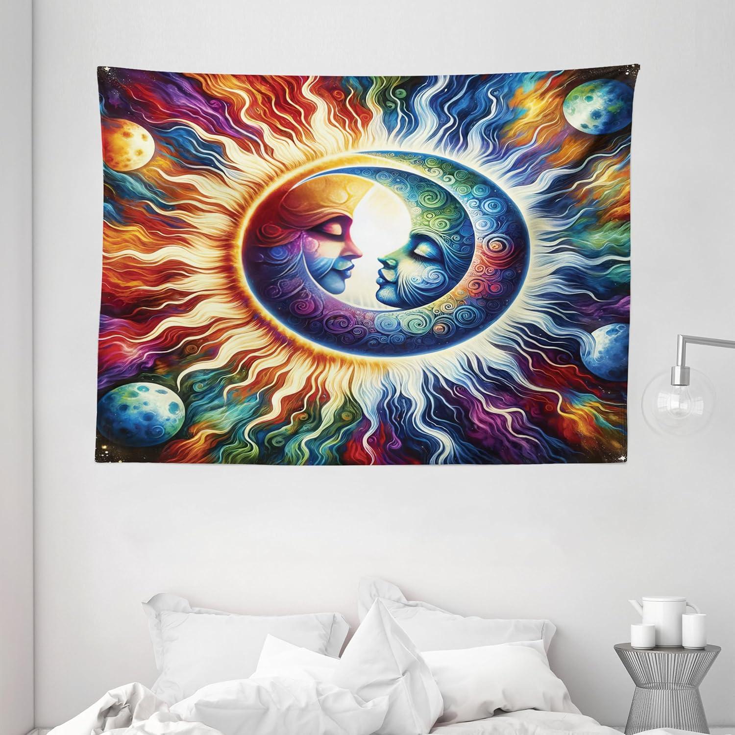 imageAmbesonne Hippie Tapestry Modern Goth Scene of Wingy Skeleton Moon and Roundy Flowers Boho Dreamy Fabric Wall Hanging Decor for Bedroom Living Room Dorm 28 X 23 Eggshell Shamrock GreenAmber Multicolor