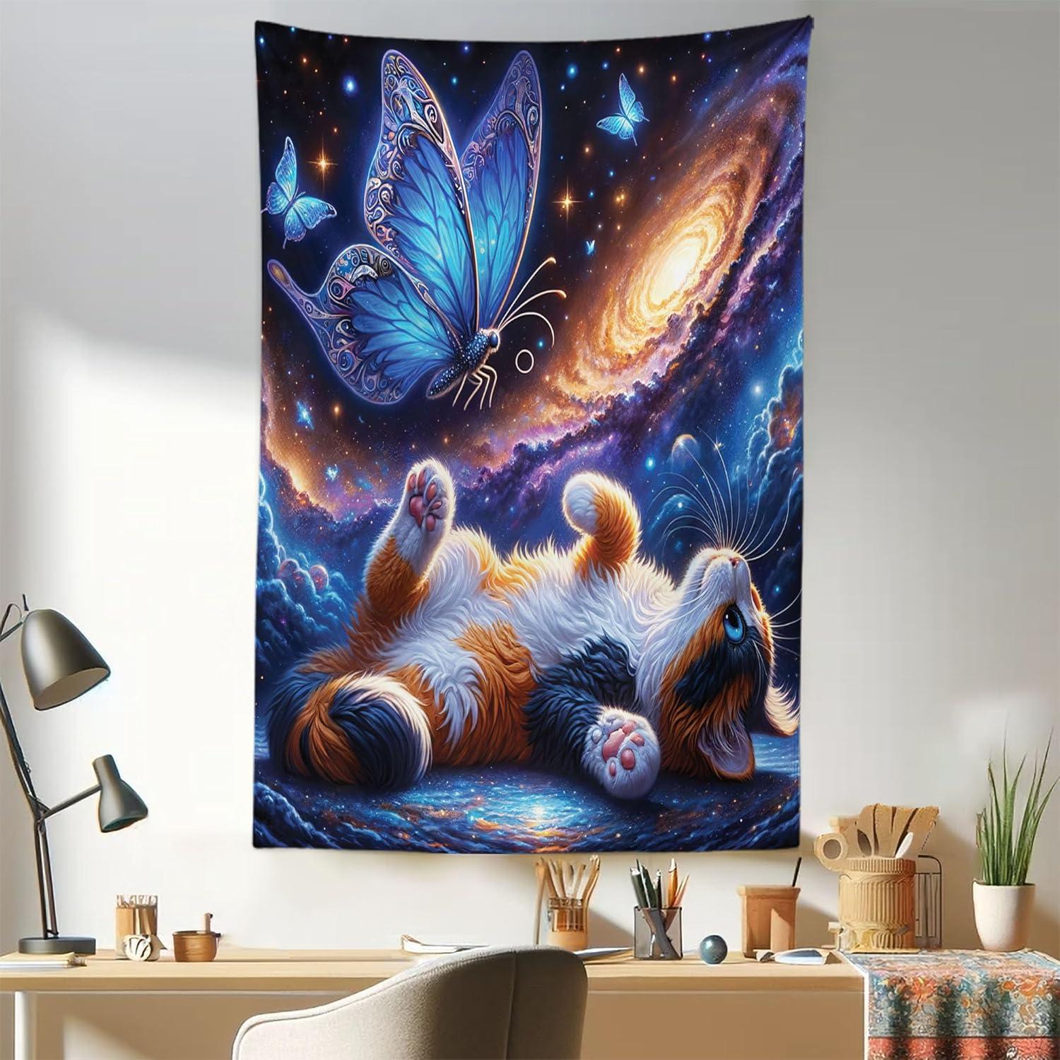 imageAmbesonne Hippie Tapestry Modern Goth Scene of Wingy Skeleton Moon and Roundy Flowers Boho Dreamy Fabric Wall Hanging Decor for Bedroom Living Room Dorm 28 X 23 Eggshell Shamrock GreenAzure Blue Orange Purple