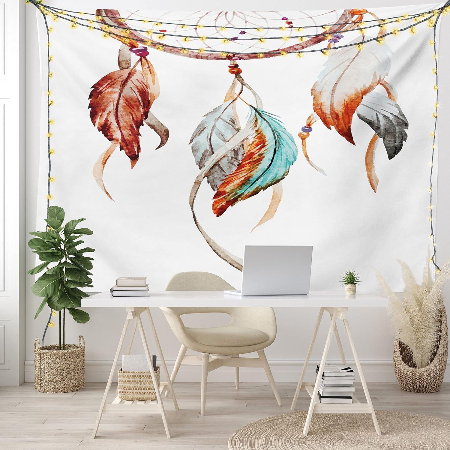 imageAmbesonne Hippie Tapestry Modern Goth Scene of Wingy Skeleton Moon and Roundy Flowers Boho Dreamy Fabric Wall Hanging Decor for Bedroom Living Room Dorm 28 X 23 Eggshell Shamrock GreenBurnt Sienna Seafoam