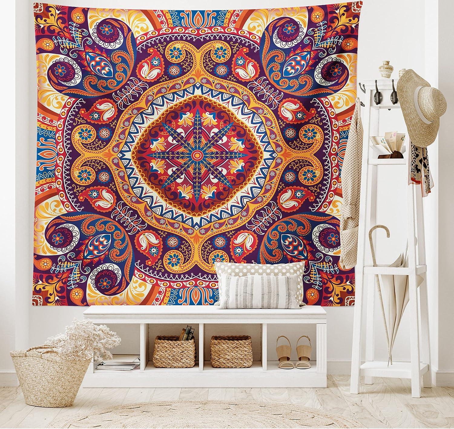 imageAmbesonne Hippie Tapestry Modern Goth Scene of Wingy Skeleton Moon and Roundy Flowers Boho Dreamy Fabric Wall Hanging Decor for Bedroom Living Room Dorm 28 X 23 Eggshell Shamrock GreenPale Orange