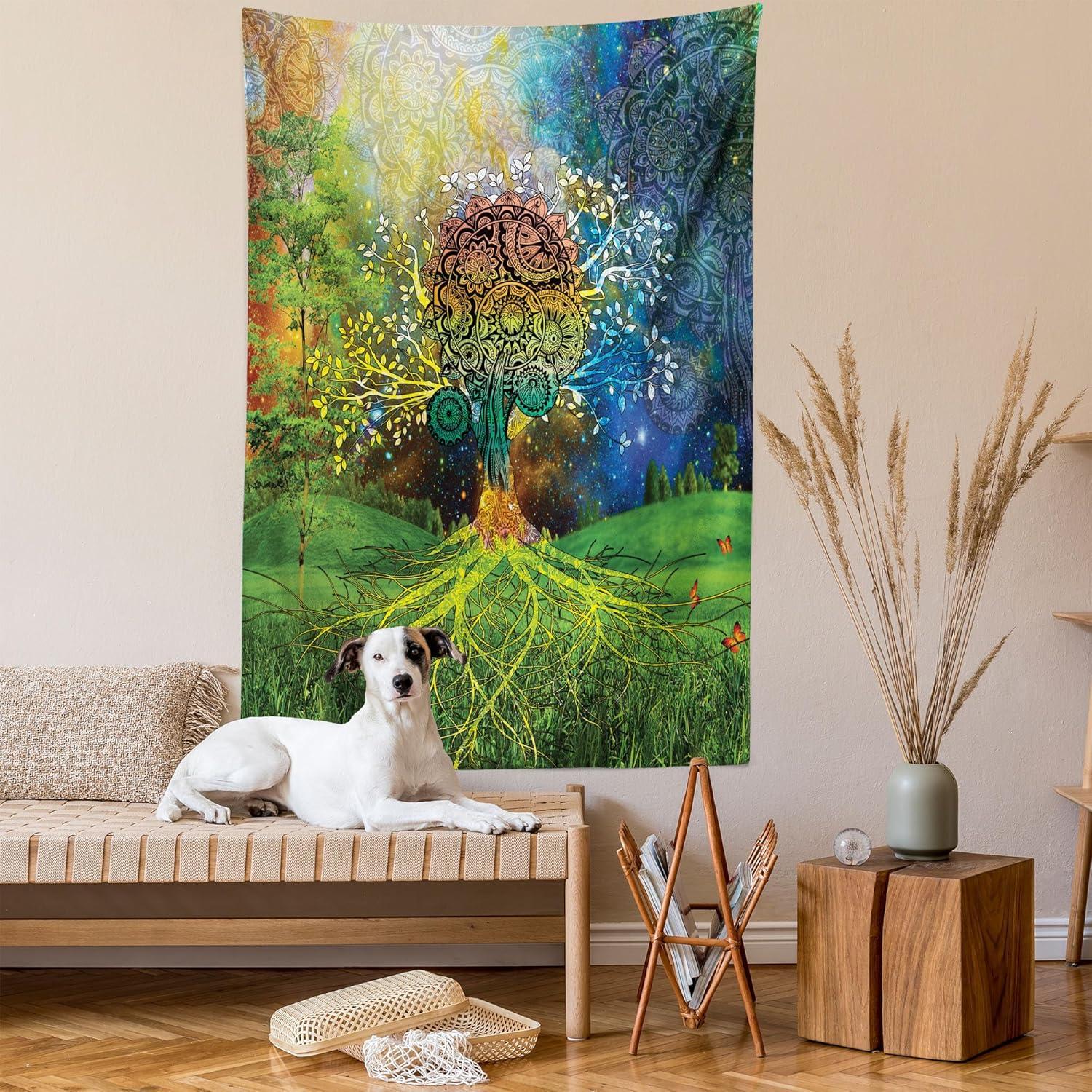 imageAmbesonne Hippie Tapestry Modern Goth Scene of Wingy Skeleton Moon and Roundy Flowers Boho Dreamy Fabric Wall Hanging Decor for Bedroom Living Room Dorm 28 X 23 Eggshell Shamrock GreenGreen Blue