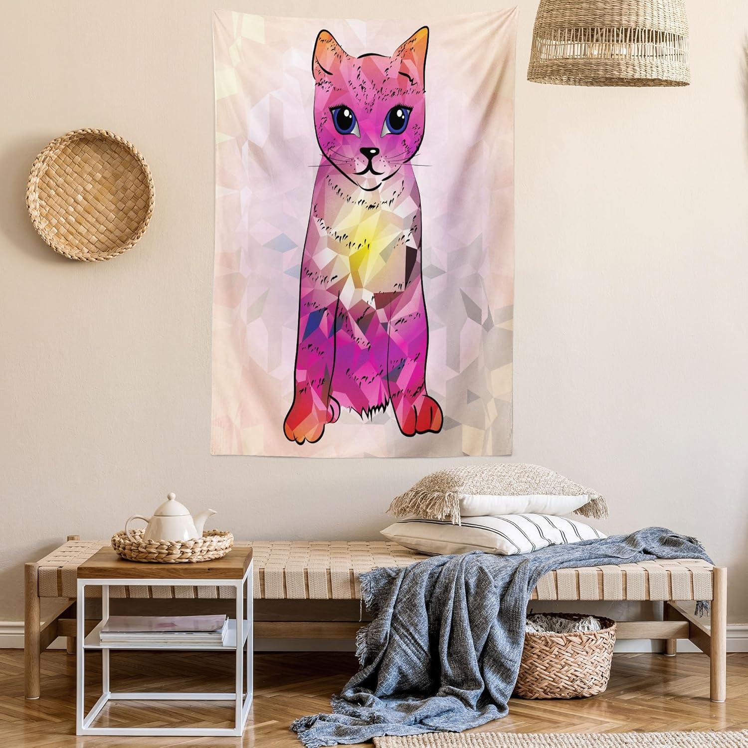 imageAmbesonne Hippie Tapestry Modern Goth Scene of Wingy Skeleton Moon and Roundy Flowers Boho Dreamy Fabric Wall Hanging Decor for Bedroom Living Room Dorm 28 X 23 Eggshell Shamrock GreenPink Fuchsia