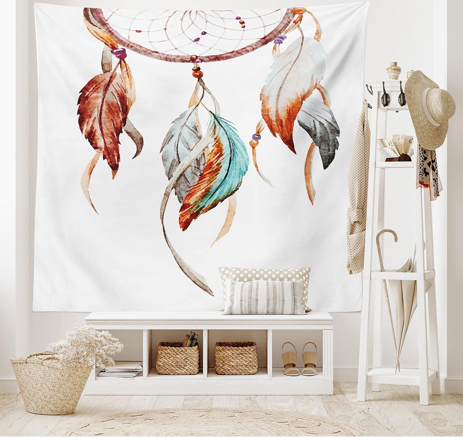 imageAmbesonne Hippie Tapestry Modern Goth Scene of Wingy Skeleton Moon and Roundy Flowers Boho Dreamy Fabric Wall Hanging Decor for Bedroom Living Room Dorm 28 X 23 Eggshell Shamrock GreenBurnt Sienna Seafoam