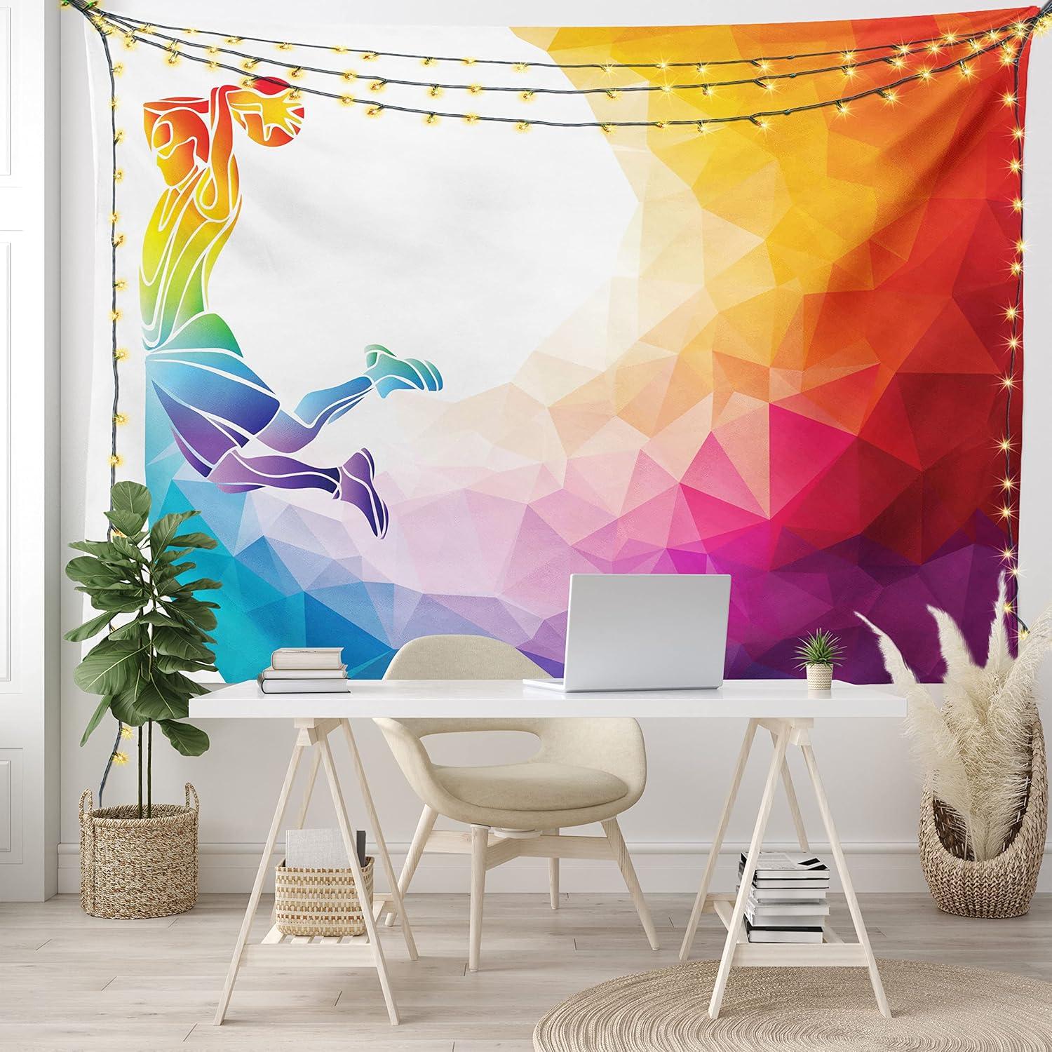 imageAmbesonne Hippie Tapestry Modern Goth Scene of Wingy Skeleton Moon and Roundy Flowers Boho Dreamy Fabric Wall Hanging Decor for Bedroom Living Room Dorm 28 X 23 Eggshell Shamrock GreenWhite Orange