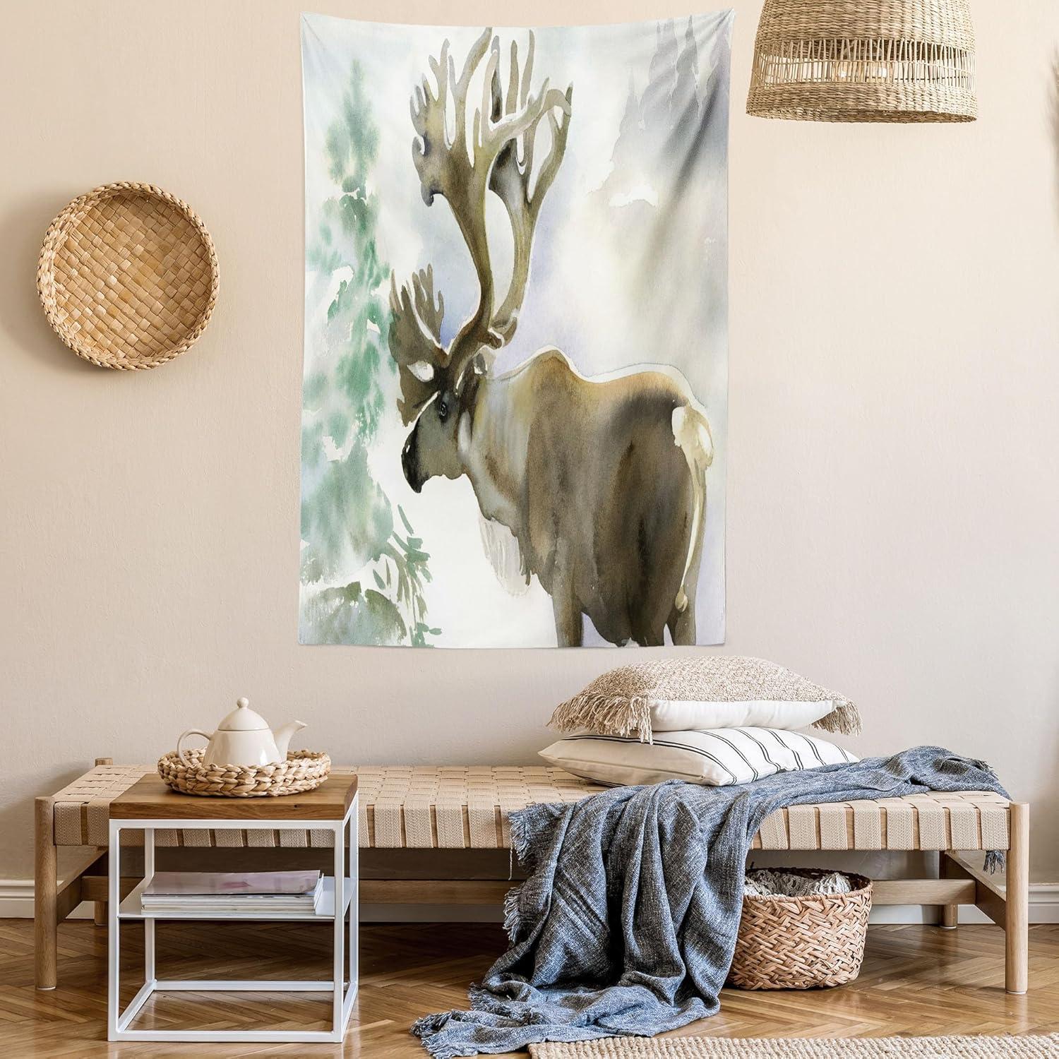 imageAmbesonne Hippie Tapestry Modern Goth Scene of Wingy Skeleton Moon and Roundy Flowers Boho Dreamy Fabric Wall Hanging Decor for Bedroom Living Room Dorm 28 X 23 Eggshell Shamrock GreenBeige Green