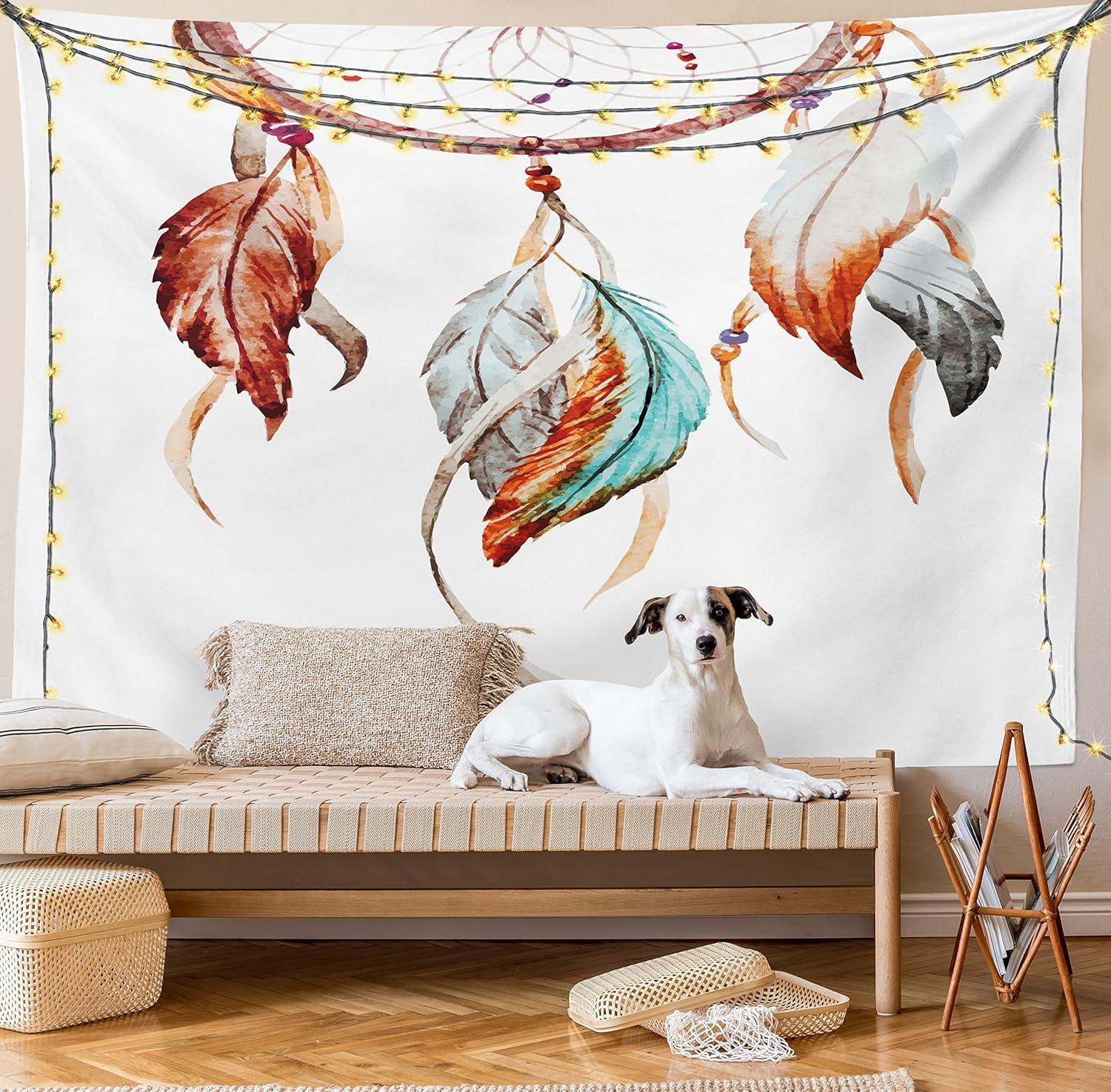 imageAmbesonne Hippie Tapestry Modern Goth Scene of Wingy Skeleton Moon and Roundy Flowers Boho Dreamy Fabric Wall Hanging Decor for Bedroom Living Room Dorm 28 X 23 Eggshell Shamrock GreenBurnt Sienna Seafoam