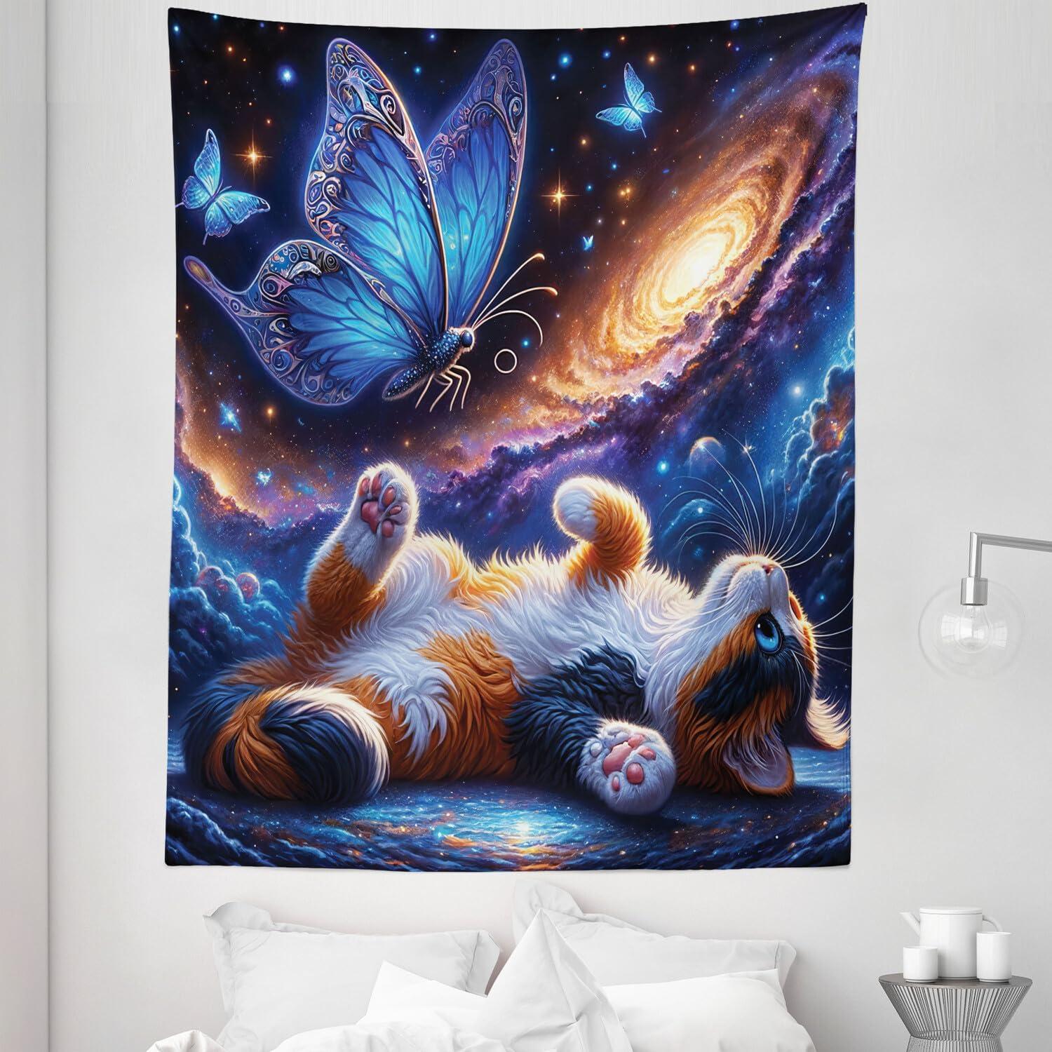 imageAmbesonne Hippie Tapestry Modern Goth Scene of Wingy Skeleton Moon and Roundy Flowers Boho Dreamy Fabric Wall Hanging Decor for Bedroom Living Room Dorm 28 X 23 Eggshell Shamrock GreenAzure Blue Orange Purple