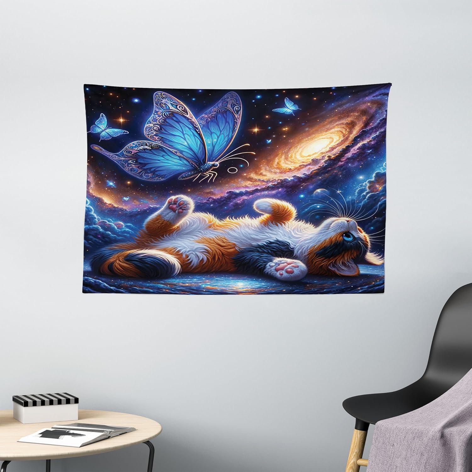 imageAmbesonne Hippie Tapestry Modern Goth Scene of Wingy Skeleton Moon and Roundy Flowers Boho Dreamy Fabric Wall Hanging Decor for Bedroom Living Room Dorm 28 X 23 Eggshell Shamrock GreenAzure Blue Orange Purple