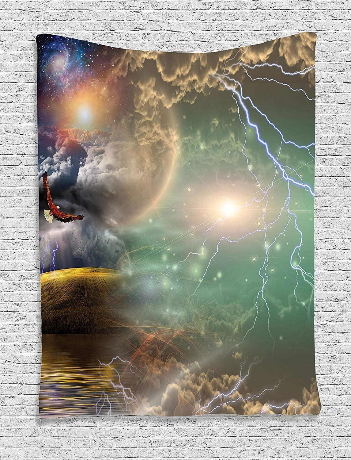 imageAmbesonne Hippie Tapestry Modern Goth Scene of Wingy Skeleton Moon and Roundy Flowers Boho Dreamy Fabric Wall Hanging Decor for Bedroom Living Room Dorm 28 X 23 Eggshell Shamrock GreenPurple Yellow