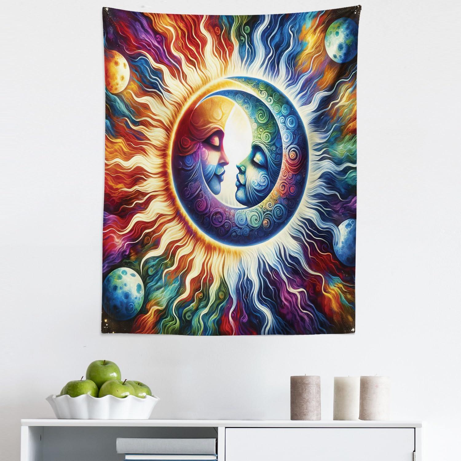 imageAmbesonne Hippie Tapestry Modern Goth Scene of Wingy Skeleton Moon and Roundy Flowers Boho Dreamy Fabric Wall Hanging Decor for Bedroom Living Room Dorm 28 X 23 Eggshell Shamrock GreenAmber Multicolor