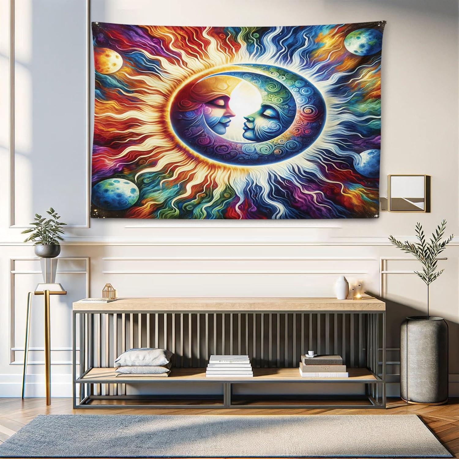 imageAmbesonne Hippie Tapestry Modern Goth Scene of Wingy Skeleton Moon and Roundy Flowers Boho Dreamy Fabric Wall Hanging Decor for Bedroom Living Room Dorm 28 X 23 Eggshell Shamrock GreenAmber Multicolor