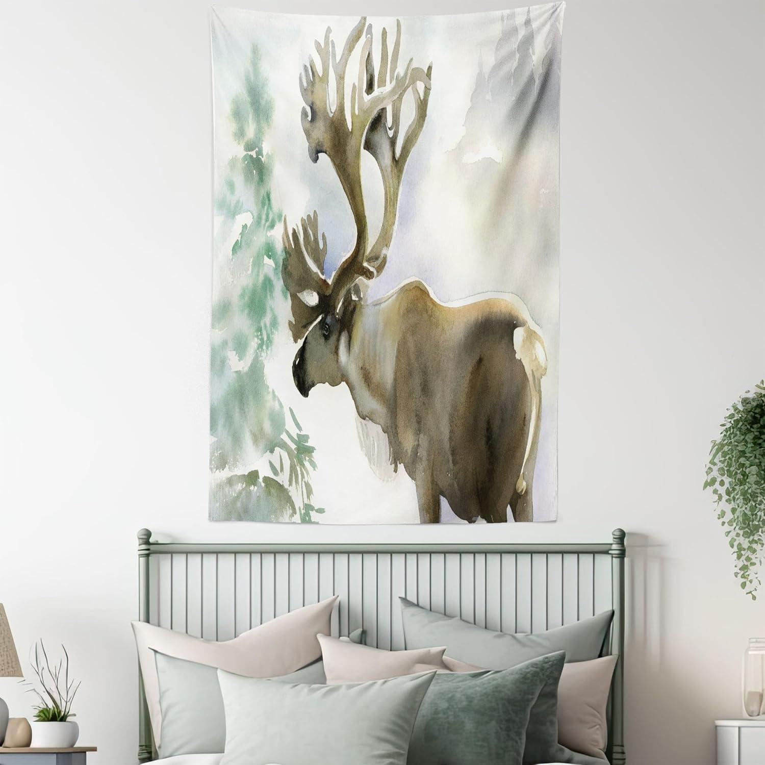 imageAmbesonne Hippie Tapestry Modern Goth Scene of Wingy Skeleton Moon and Roundy Flowers Boho Dreamy Fabric Wall Hanging Decor for Bedroom Living Room Dorm 28 X 23 Eggshell Shamrock GreenBeige Green